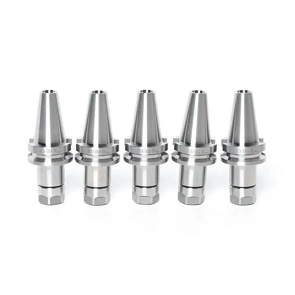 Five Piece BT30 ER16 Collet Chuck Tool Holder Set for CNC Mills and Drills, 2.76 Inch 70mm Shank, ER16 Precision Chucks, 0.003 to 0.005 mm Runout, 12000 RPM, Cr40 Steel Construction Built to Last