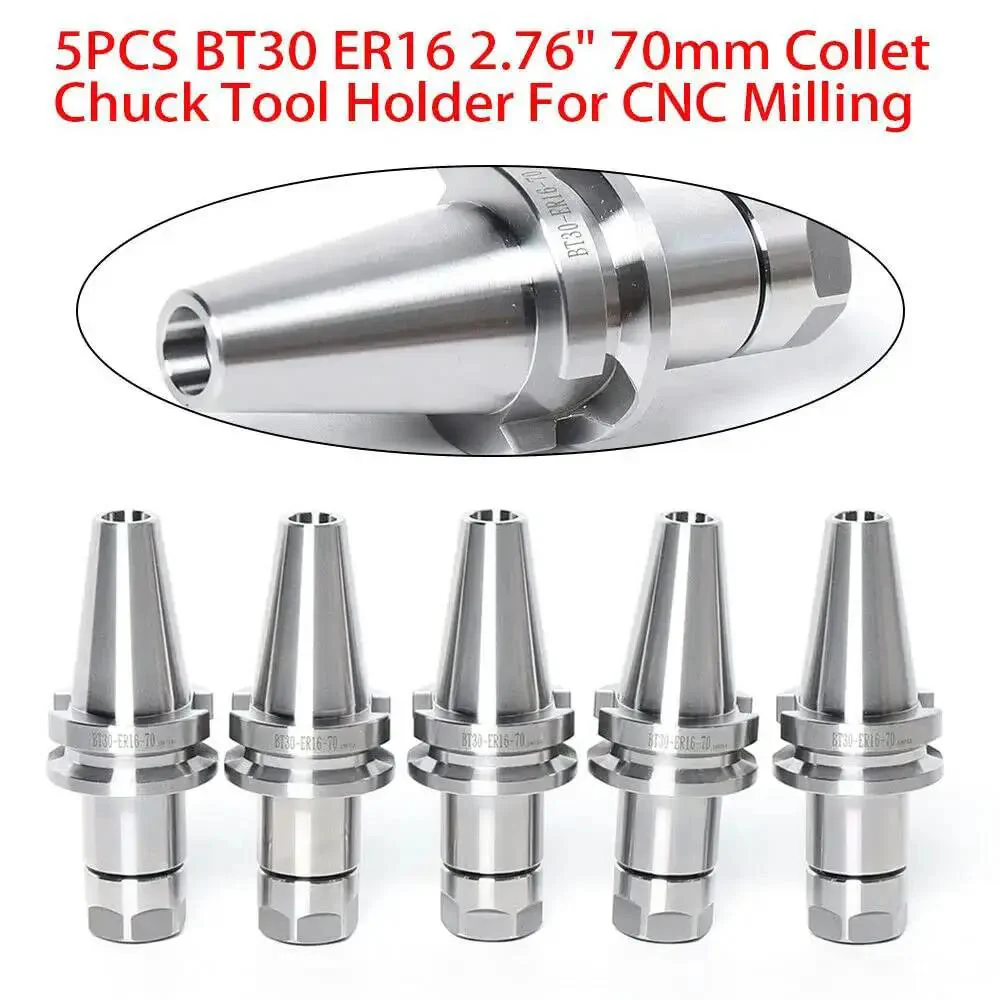 Five Piece BT30 ER16 Collet Chuck Tool Holder Set for CNC Mills and Drills, 2.76 Inch 70mm Shank, ER16 Precision Chucks, 0.003 to 0.005 mm Runout, 12000 RPM, Cr40 Steel Construction Built to Last - Image 7