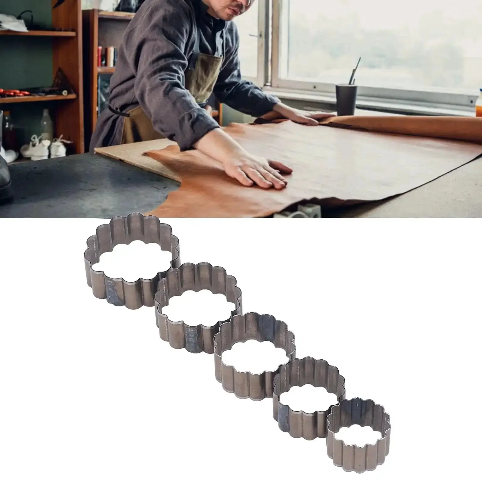 Five Piece Flower Shaped Leather Cutter Set With Alloy Steel Hollow Punch Tools Ranging From 30mm To 50mm Perfect For Handmade DIY Leather Craft And Leatherworking Projects - Image 5