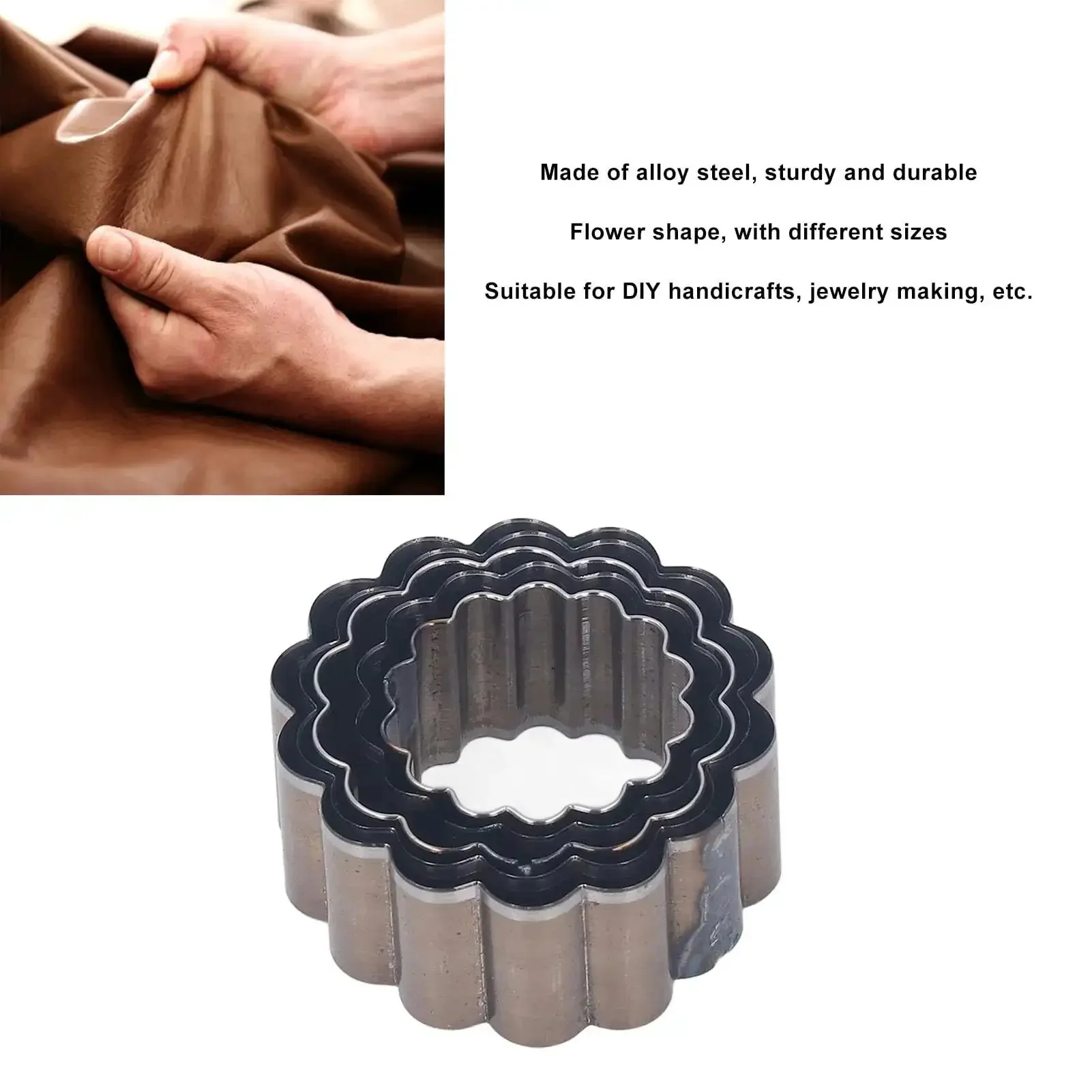 Five Piece Flower Shaped Leather Cutter Set With Alloy Steel Hollow Punch Tools Ranging From 30mm To 50mm Perfect For Handmade DIY Leather Craft And Leatherworking Projects - Image 7