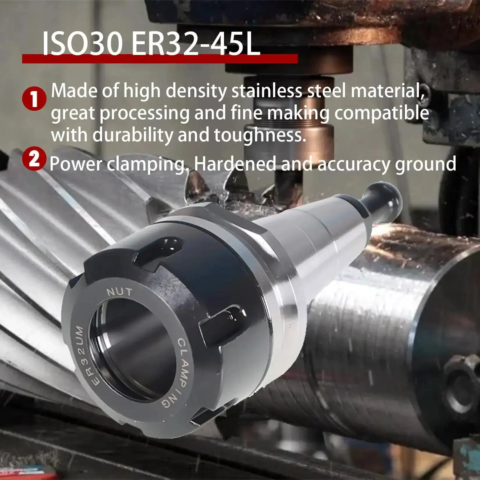Five Piece ISO30 ER32 45L Balance Chuck Tool Holder Set For CNC Milling Lathe Engraving Machine Stainless Steel With Pull Stud G2.5 30000RPM High Speed Precision Tooling - Image 6