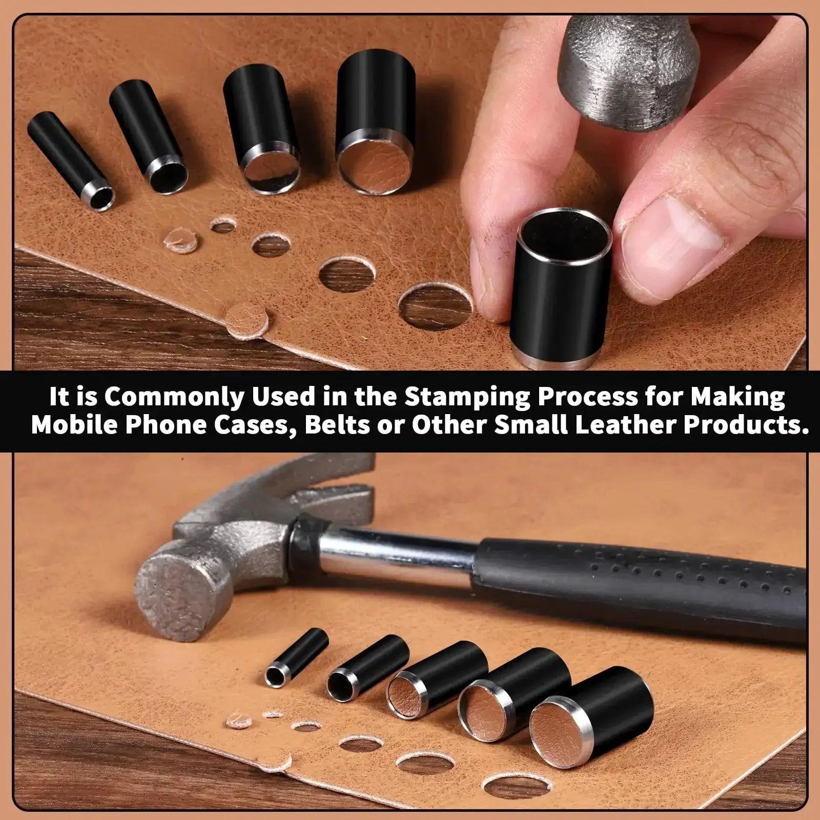 Five Piece Leather Hole Punch Set With Round Cutter Kit For DIY Crafting Tools Includes Five Hole Sizes For Leather Fabric Paper Belts And Watch Bands With Handy Easy Grip Hollow Punches For Clean Precise Holes - Image 3
