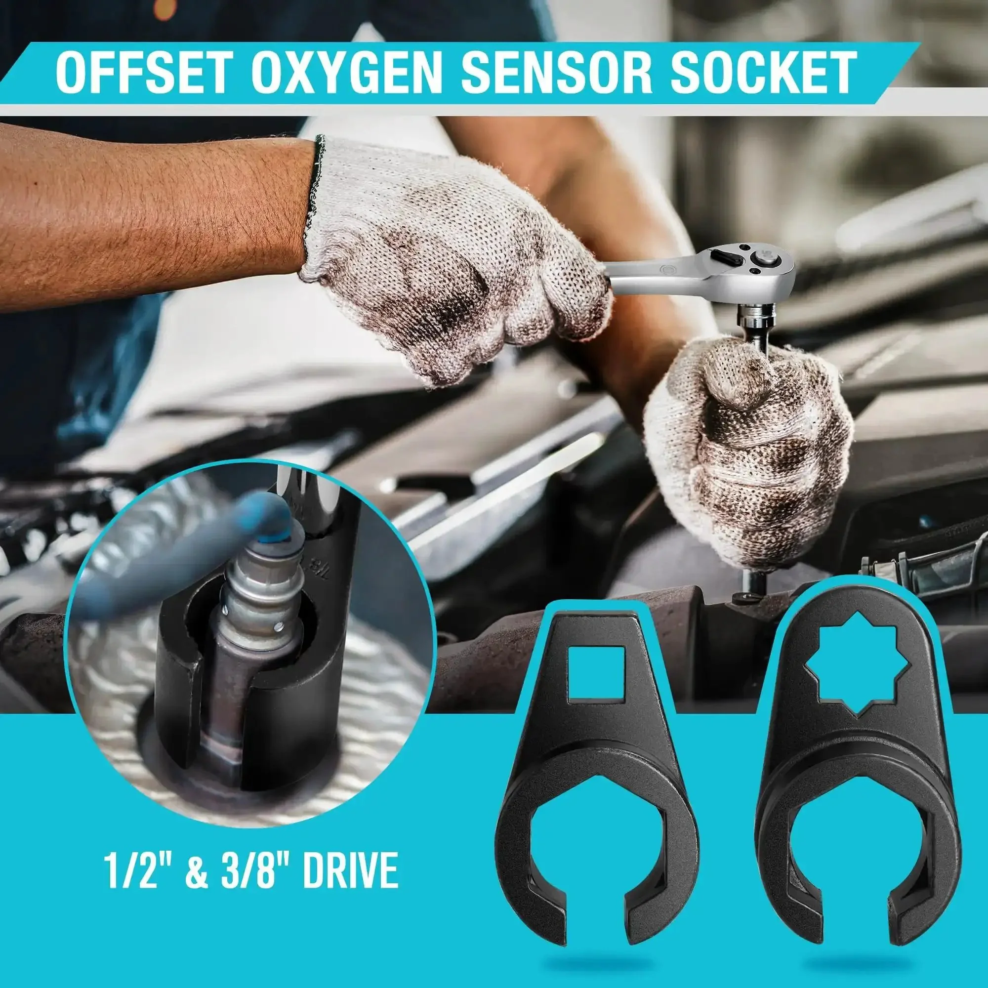 Five Piece Oxygen Sensor Socket And Thread Chaser Kit For Cars With 22mm Offset Sockets In One Half Inch And Three Eighth Inch Drives Long Socket M12 By One Point Two Five And M18 By One Point Five Thread Chasers - Image 6