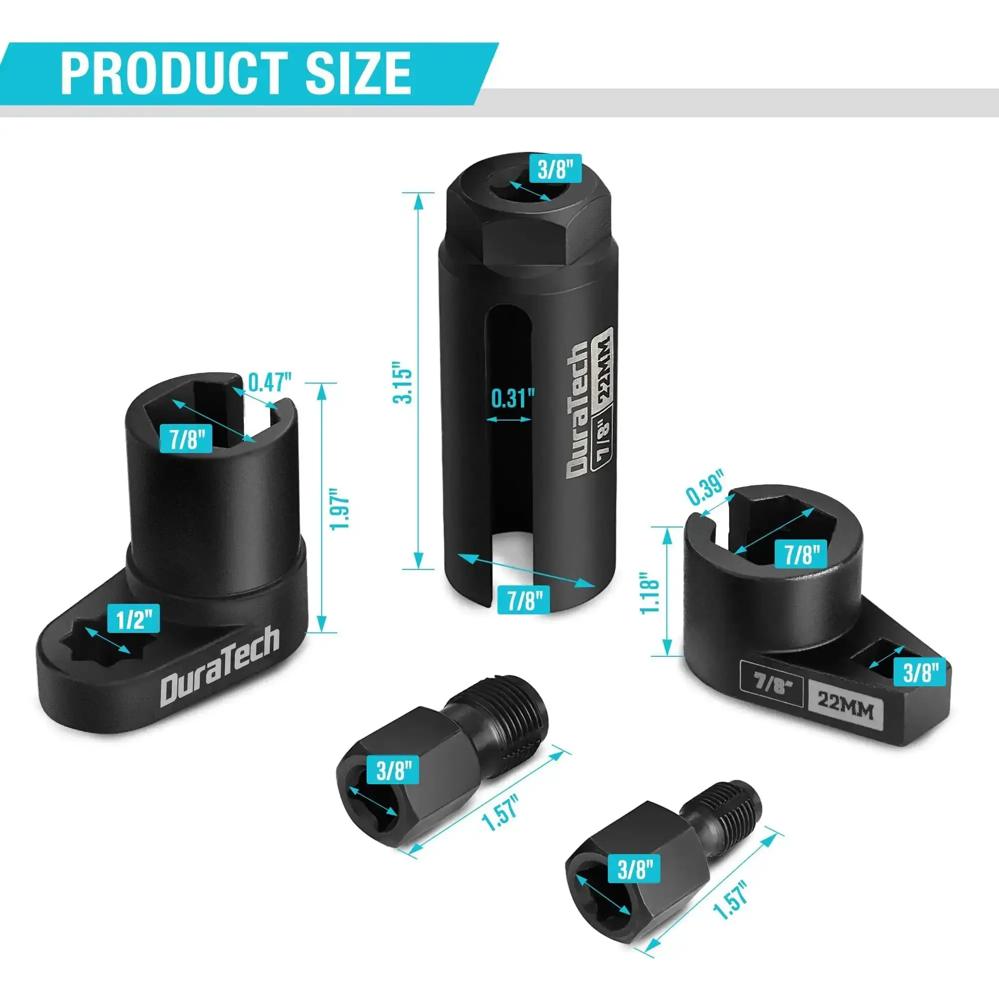 Five Piece Oxygen Sensor Socket And Thread Chaser Kit For Cars With 22mm Offset Sockets In One Half Inch And Three Eighth Inch Drives Long Socket M12 By One Point Two Five And M18 By One Point Five Thread Chasers - Image 7