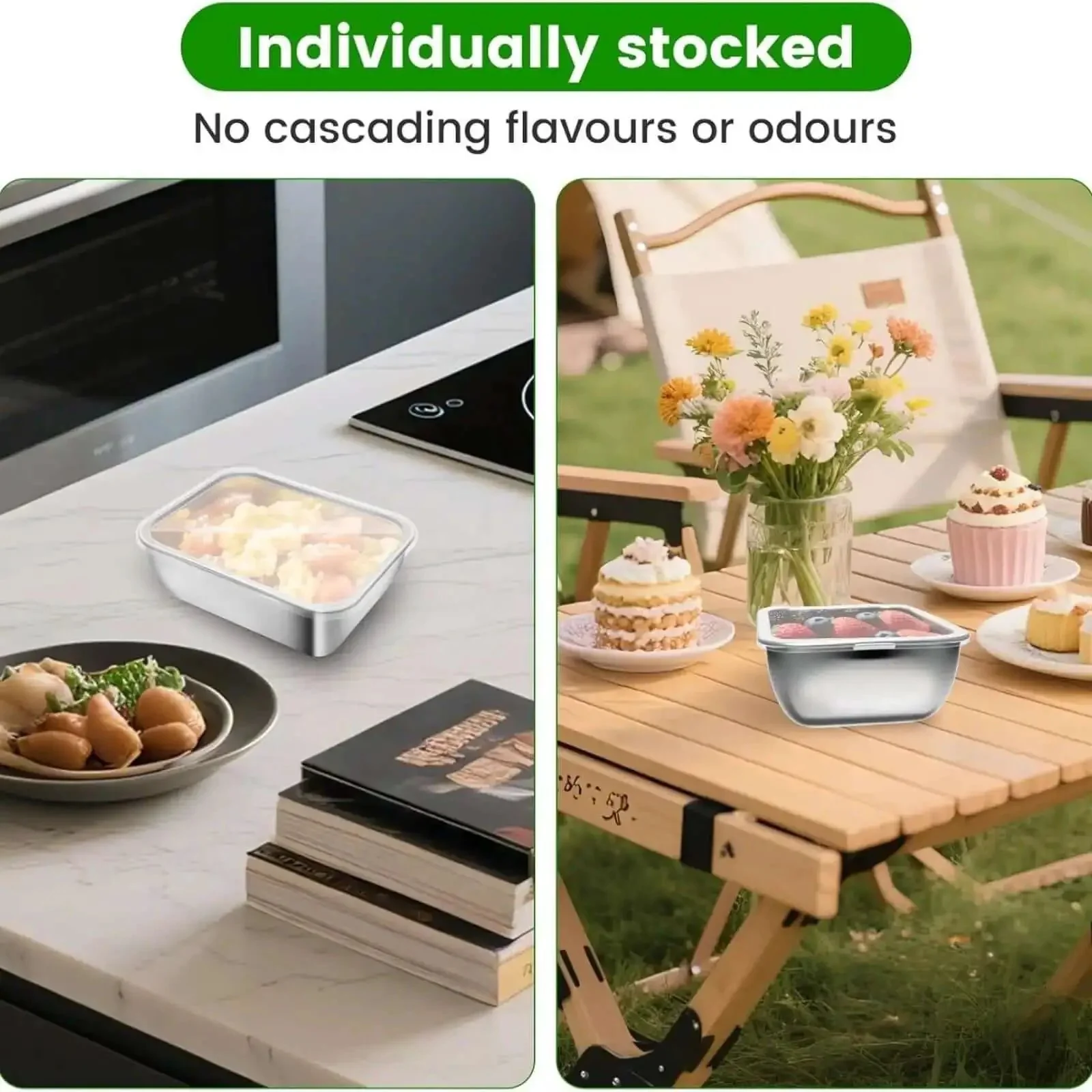 Five Piece Stainless Steel Storage Containers Set With Clear Lids Stackable Kitchen Canisters For Meals Snacks Fruit And Pantry Organization Durable Multi Use Food Storage Solution - Image 5