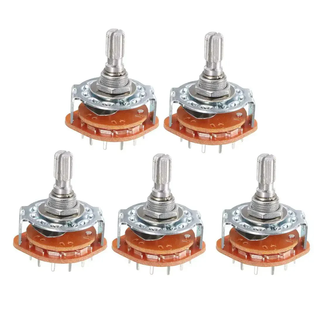 Five Pieces 1 Pole 12 Position Rotary Switch With 6mm Knurled Shaft 13 Pin Band Selector Metal And Plastic Construction Ideal For DIY Electronics Projects