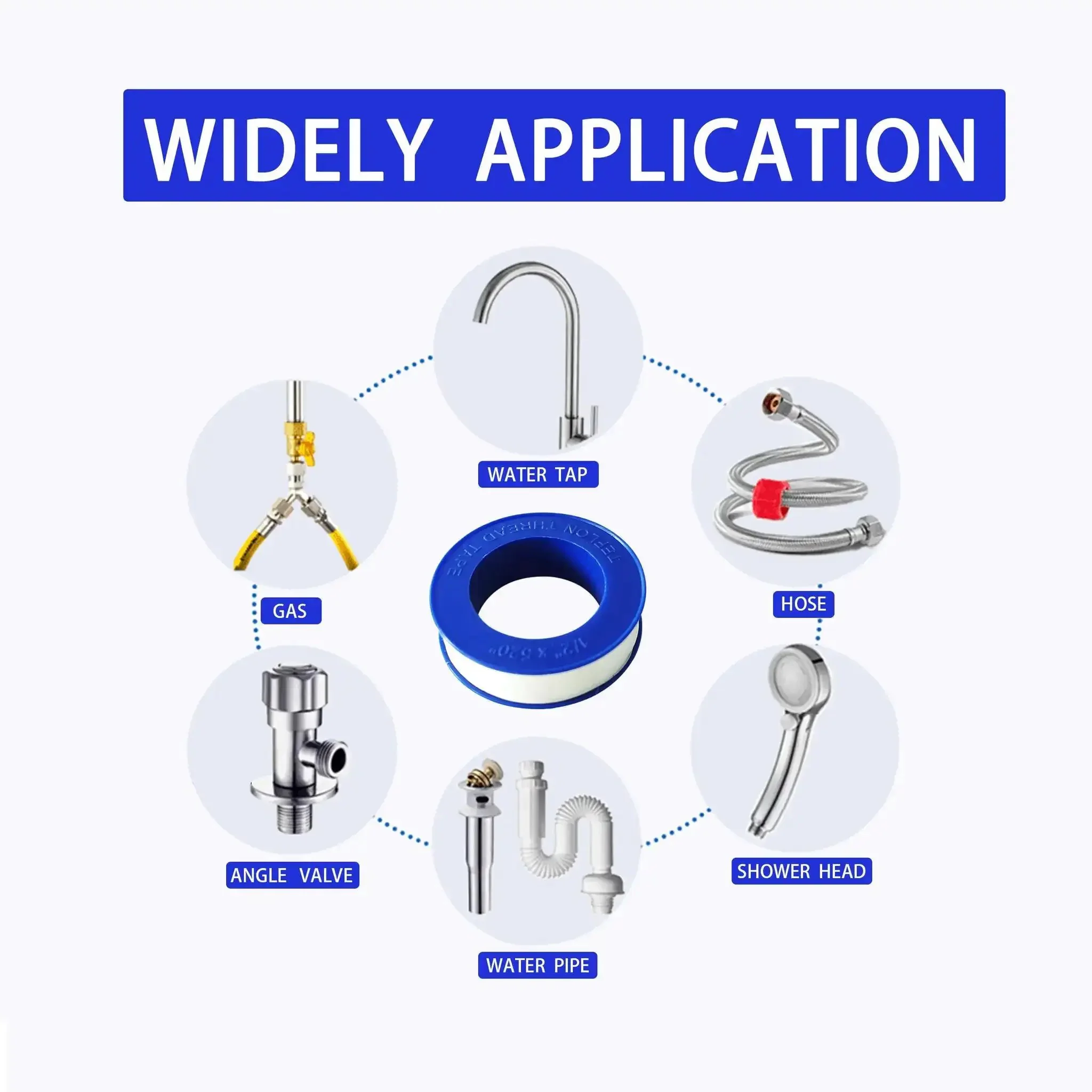 Five Roll Pack Of PTFE Thread Seal Tape One Half Inch Wide Each 520 Inches Long For Water Pipes And Shower Heads White Teflon Plumbers Tape Leak Prevention Durable High Density - Image 6