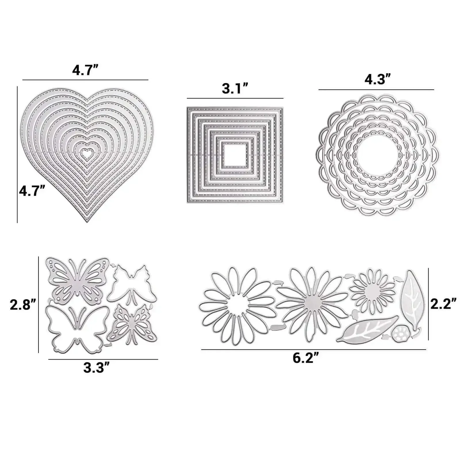 Five Set Metal Cutting Dies And Stencil Kit With Thirty Two Pcs Templates For Scrapbooking And Card Making Heart Round Square Butterfly Flower Shapes Multi Shape Embossing Tools For Album Art And Mothers Day Cards - Image 6