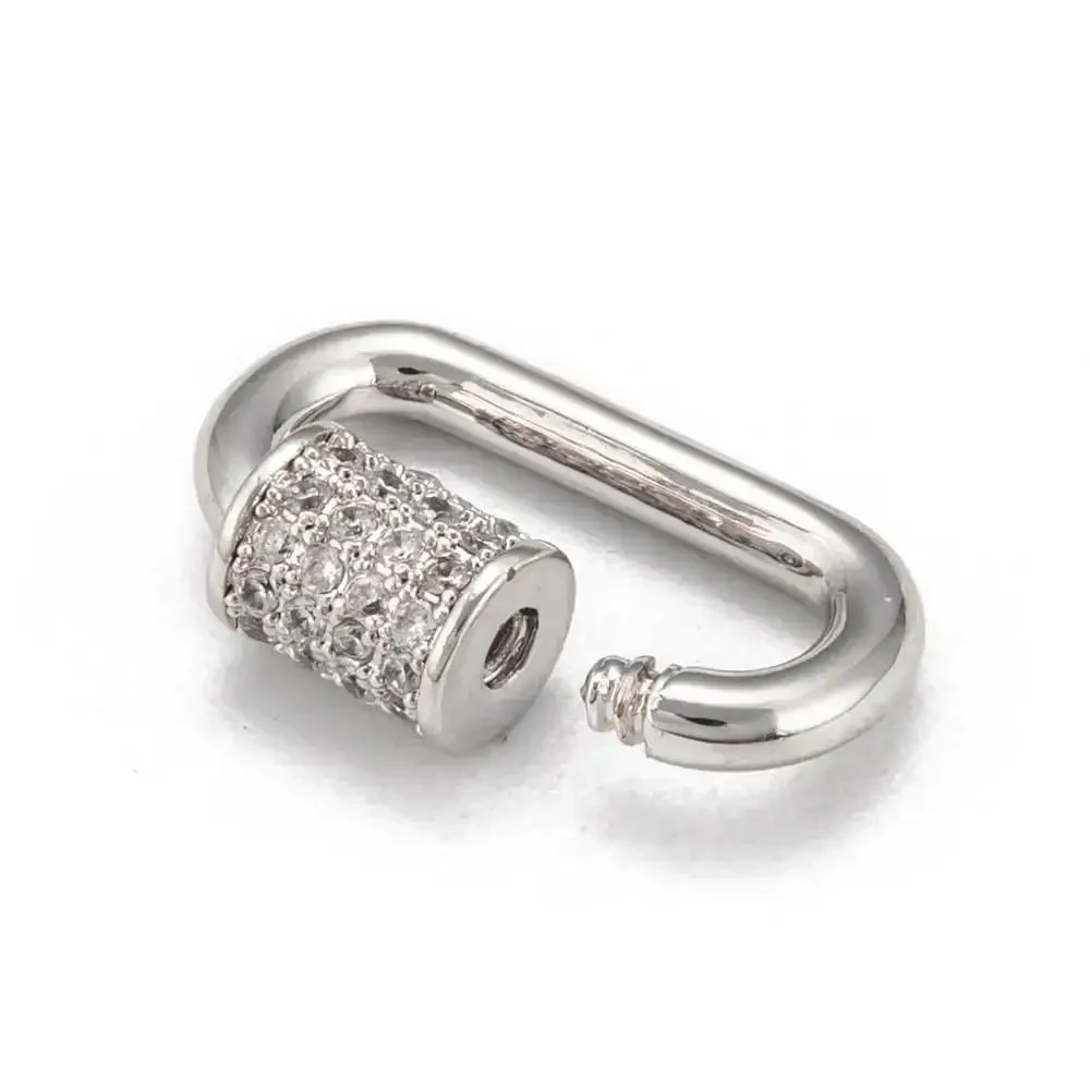 Five Silver Screw Carabiner Lock Charms Set With Brass Micro Pave Cubic Zirconia Oval Quick Links Clasp For Jewelry Making Findings Must Have For Dope Bracelets Necklaces And DIY Accessories - Image 3