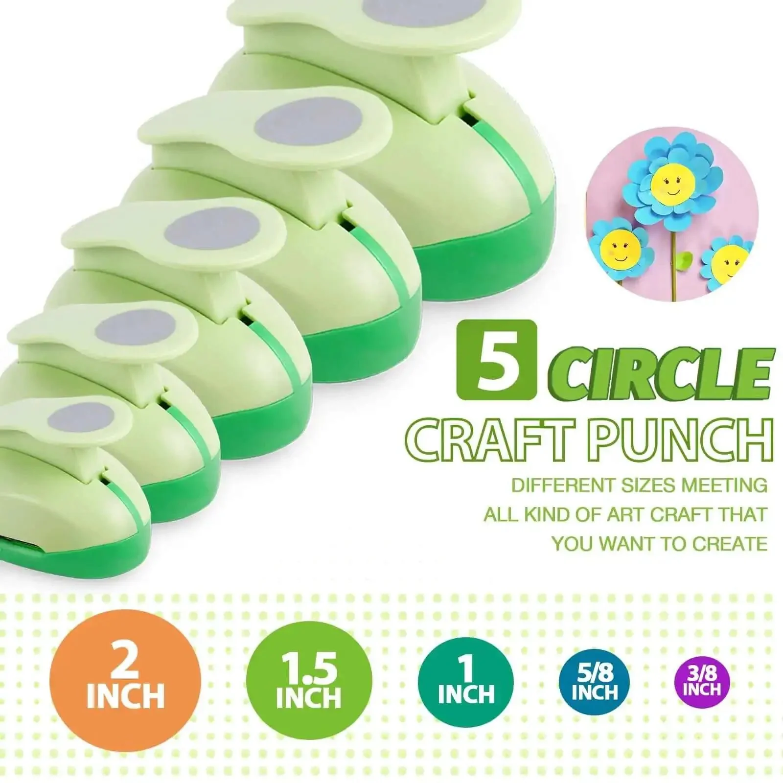 Five Size Circle Punch Set For Paper Crafts And Card Making Including Three Eighths Inch, Five Eighths Inch, One Inch, One And A Half Inch, And Two Inch Circle Punches For Scrapbooks, Gift Wrapping, And DIY Greeting Cards - Image 8