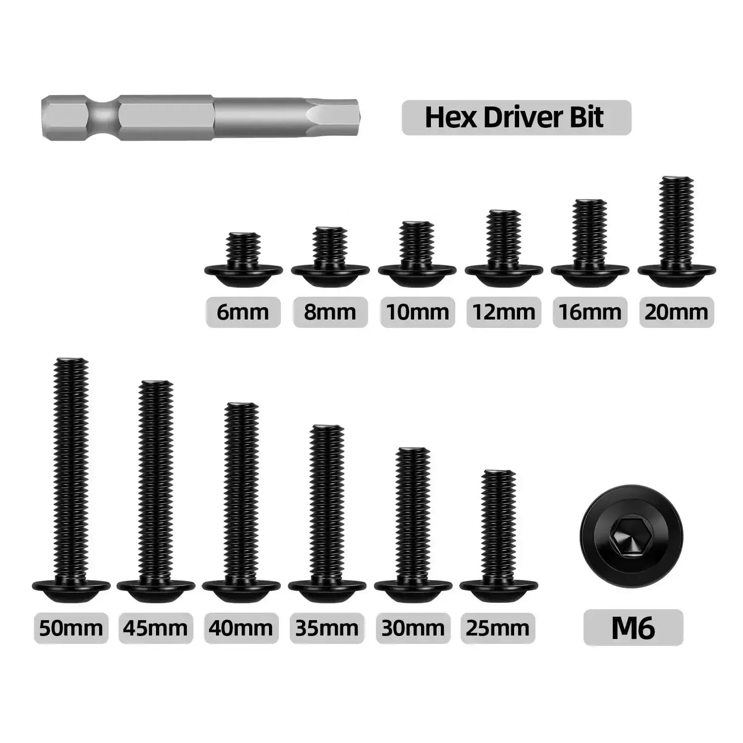 Flanged Button Head Socket Cap Screws M6 X 16mm, 25 Pack, Heavy Duty Stainless Steel 304, Black Finish, Allen Drive, Fully Threaded, Includes Screwdriver Bit, High Strength, Corrosion Resistant - Image 5