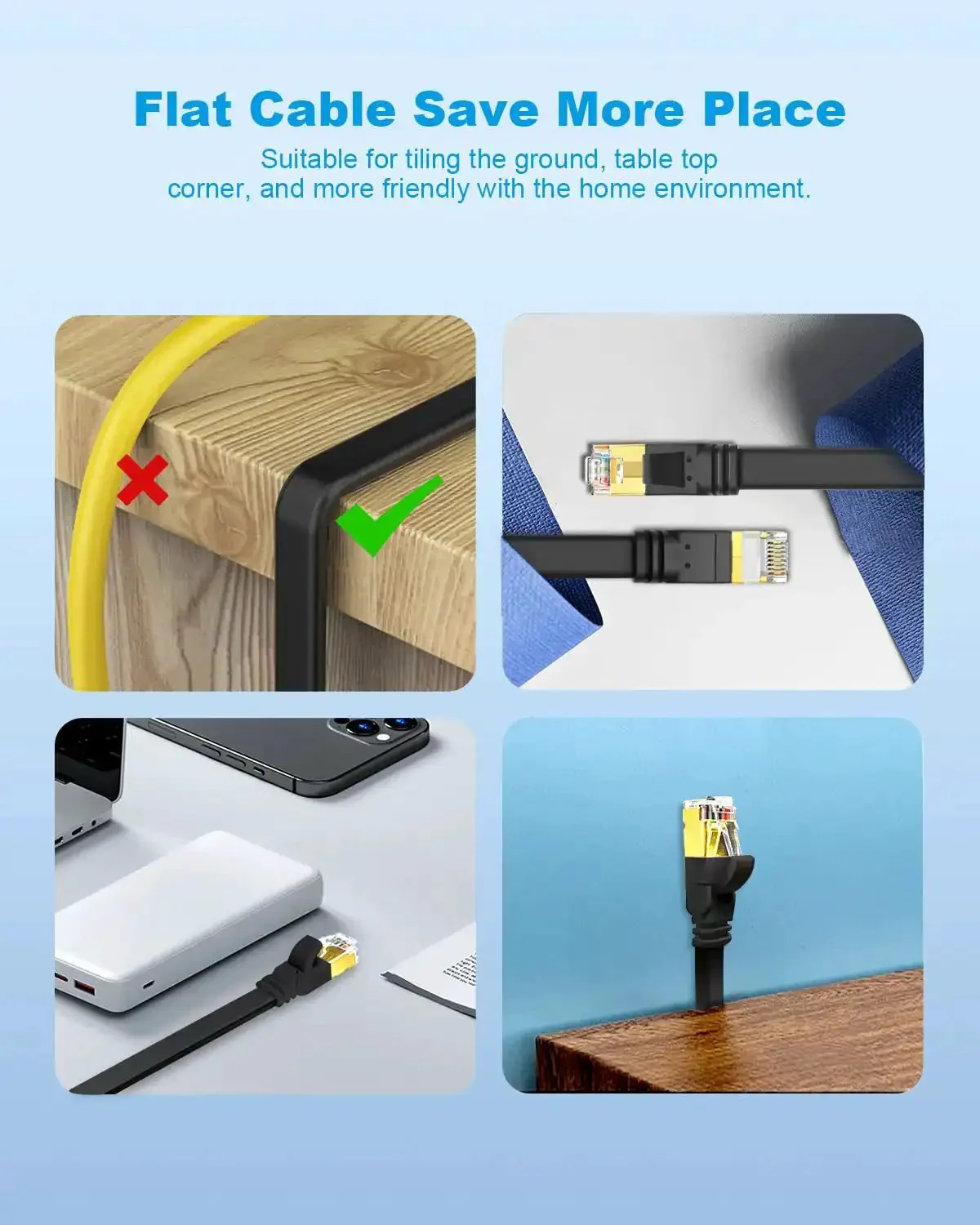 Flat Cat 8 Ethernet Cable 6ft 3 Pack SFTP High Speed 40Gbps 2000MHz For Gaming PC Router Modem Ultra Durable Shielded Network Patch Cables With Flat Design Low Latency No Cap Easy Setup - Image 7