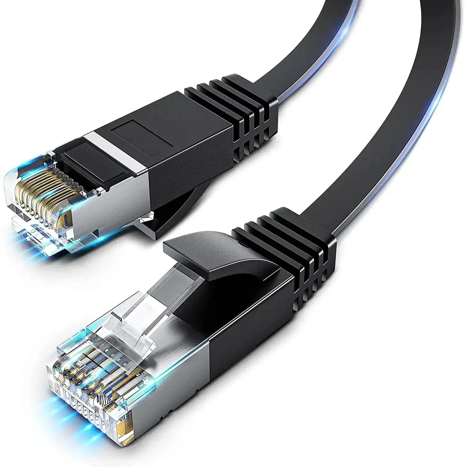 Flat Cat6 Ethernet Cable 2 Pack 6Ft High Speed Internet and Network Cable with Shielded RJ45 Connectors, Indoor Outdoor Use, Professional LAN Cable for Fast, Reliable Wired Connections