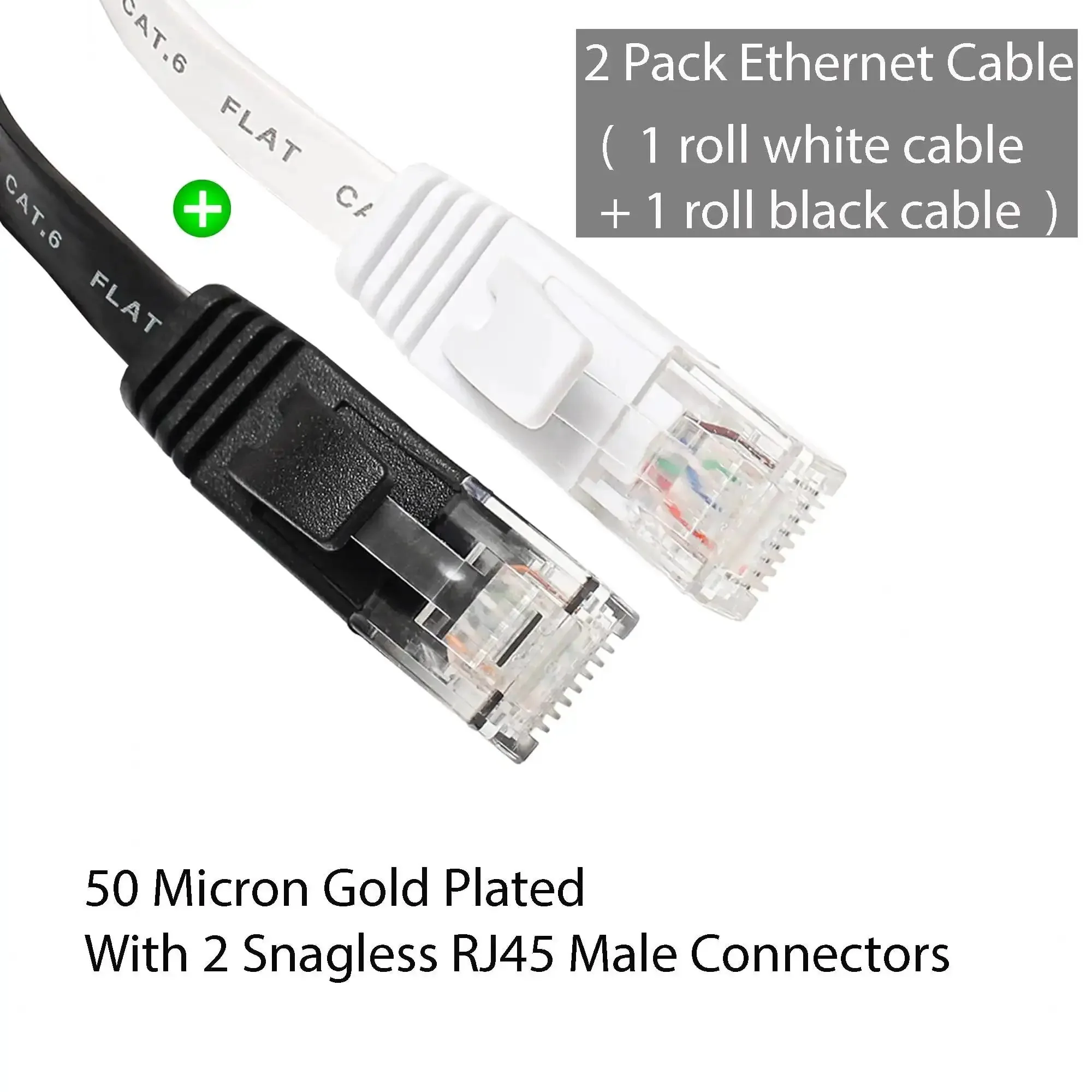 Flat Cat6 Ethernet Cable 3Ft 2 Pack Ultra Fast 10Gbps Ready Patch Cord With RJ45 Connectors For Router Laptop Modem Slim Low Profile Net Cable Black And White - Image 7