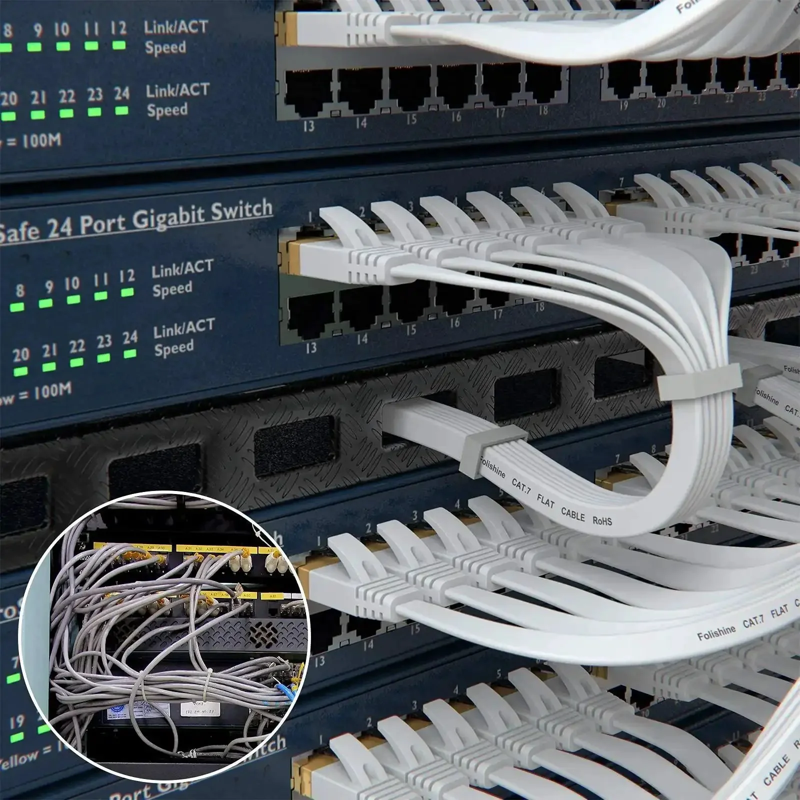 Flat Cat6e Ethernet Cable 25 Ft High Speed Patch Cord With RJ45 Connectors For Router Modem White Neat Cable Management Faster Than Cat5e Durable PVC Flat Design For Wall Wiring - Image 3