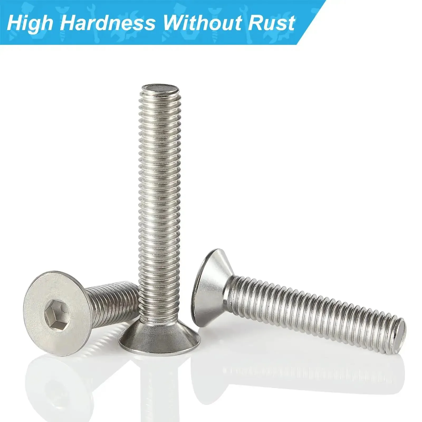 Flat Head Hex Socket Cap Screws M6 Set In 8mm 12mm 16mm 20mm 25mm Lengths 304 Stainless Steel Countersunk Bolts With Bright Finish Fully Threaded Metric Allen Drive 50 Piece Assortment Kit - Image 3