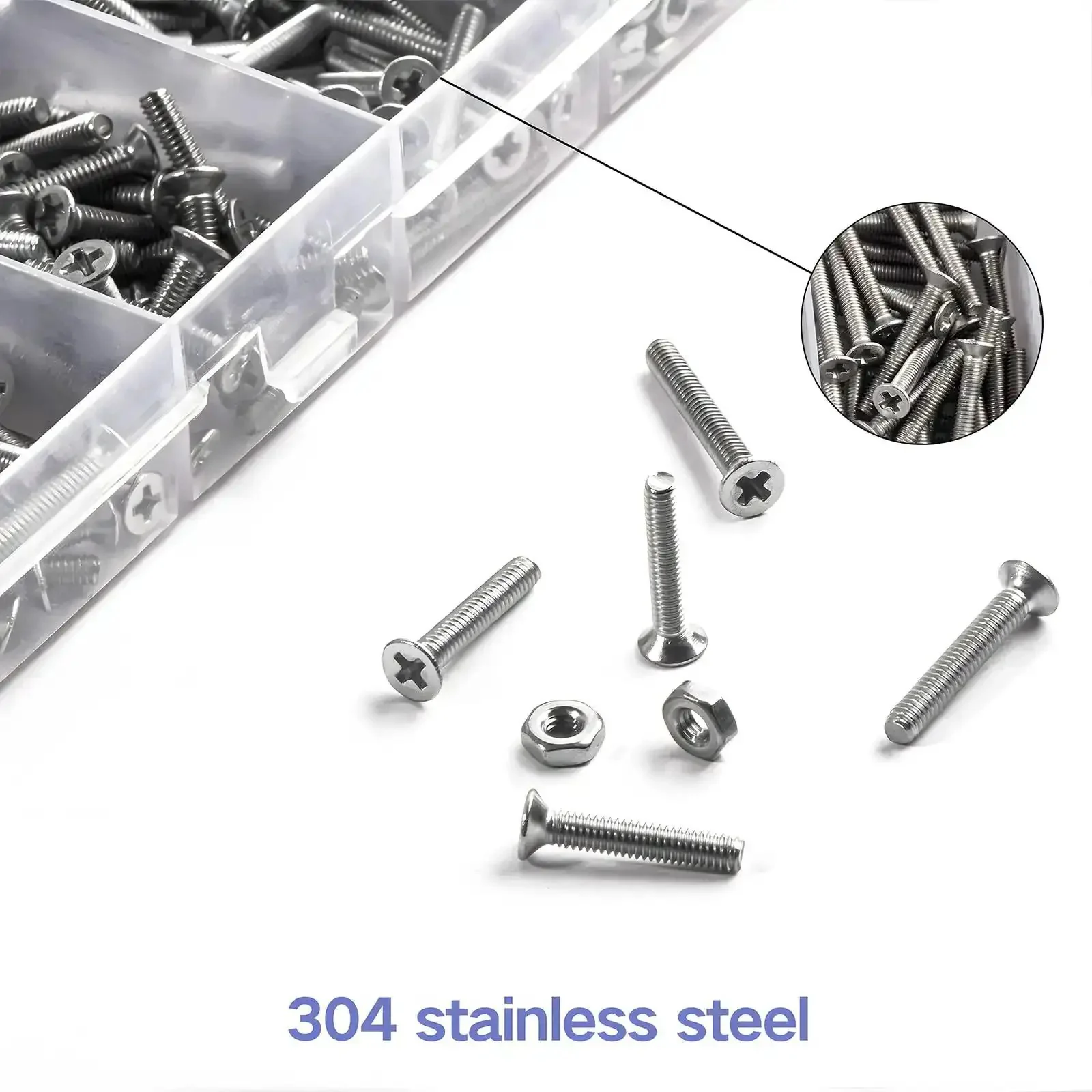 Flat Head M2.5 Stainless Steel Screws Kit 304 Full Thread Fasteners Assortment For Wall Plates And Electronics Includes M2.5x4 5 6 8 10 12 14 16 18mm With Nuts And Bolts Rust Resistant Durable And Easy To Grab - Image 4