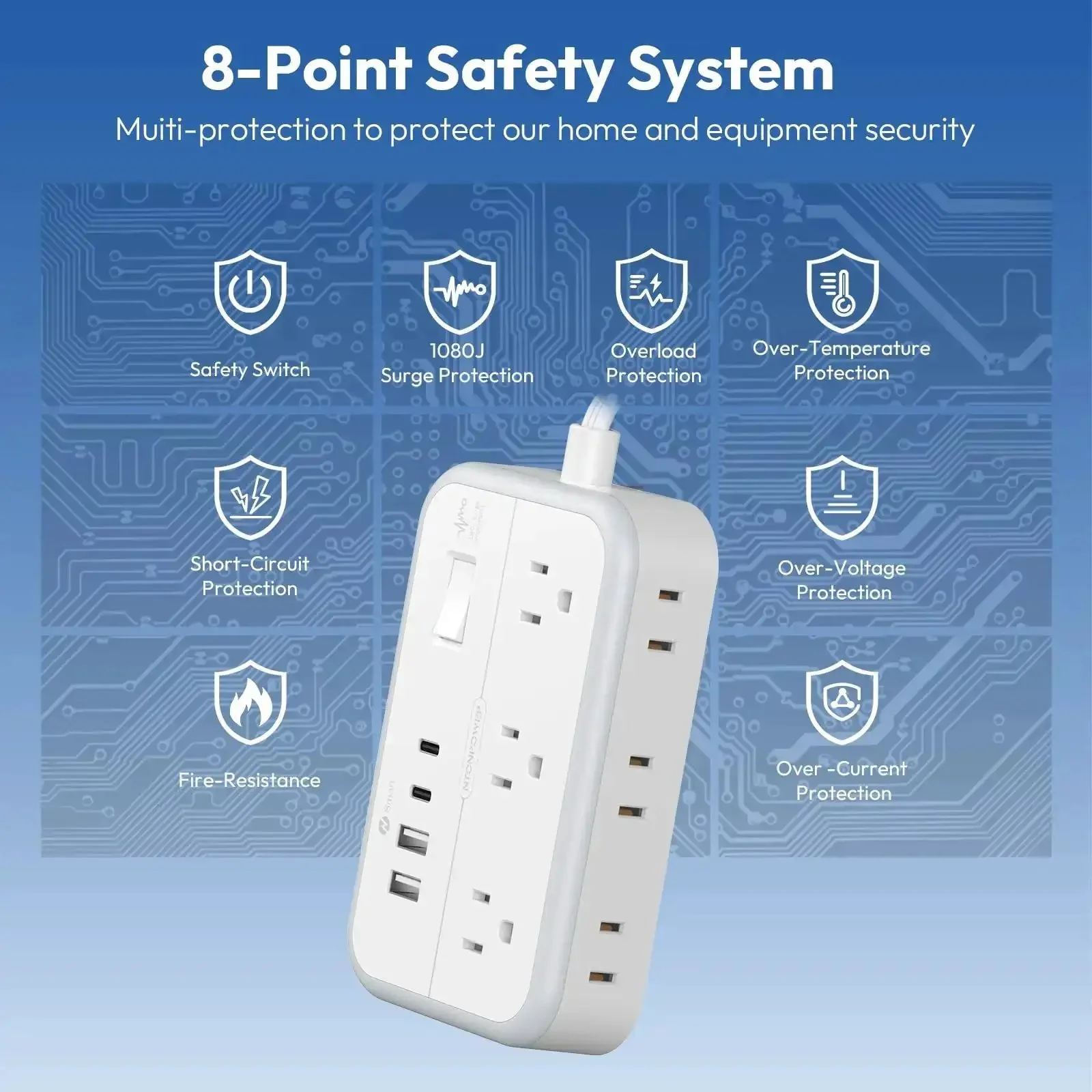 Flat Plug Power Strip With 10 Ft Cord, 6 Outlets And 4 USB Ports, Overload Protected Extension Cord For Indoor Use At Home Or Office, Long Reach And Space Saving Flat Plug Design - Image 4