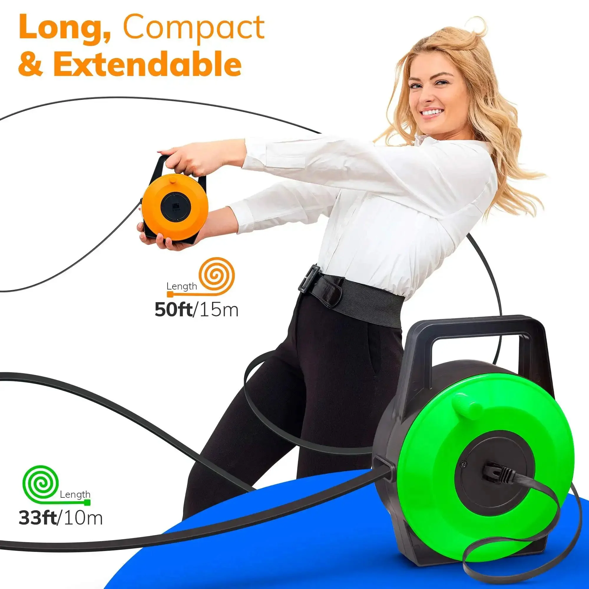 Flat Retractable CAT6 Ethernet Cable Extender, 50 Feet UTP Reel With Cascadable Male To Female RJ45, No-Fuss Quick Setup For Temporary Networks, 1Gbps Speed, Portable And Tangle-Free - Image 5