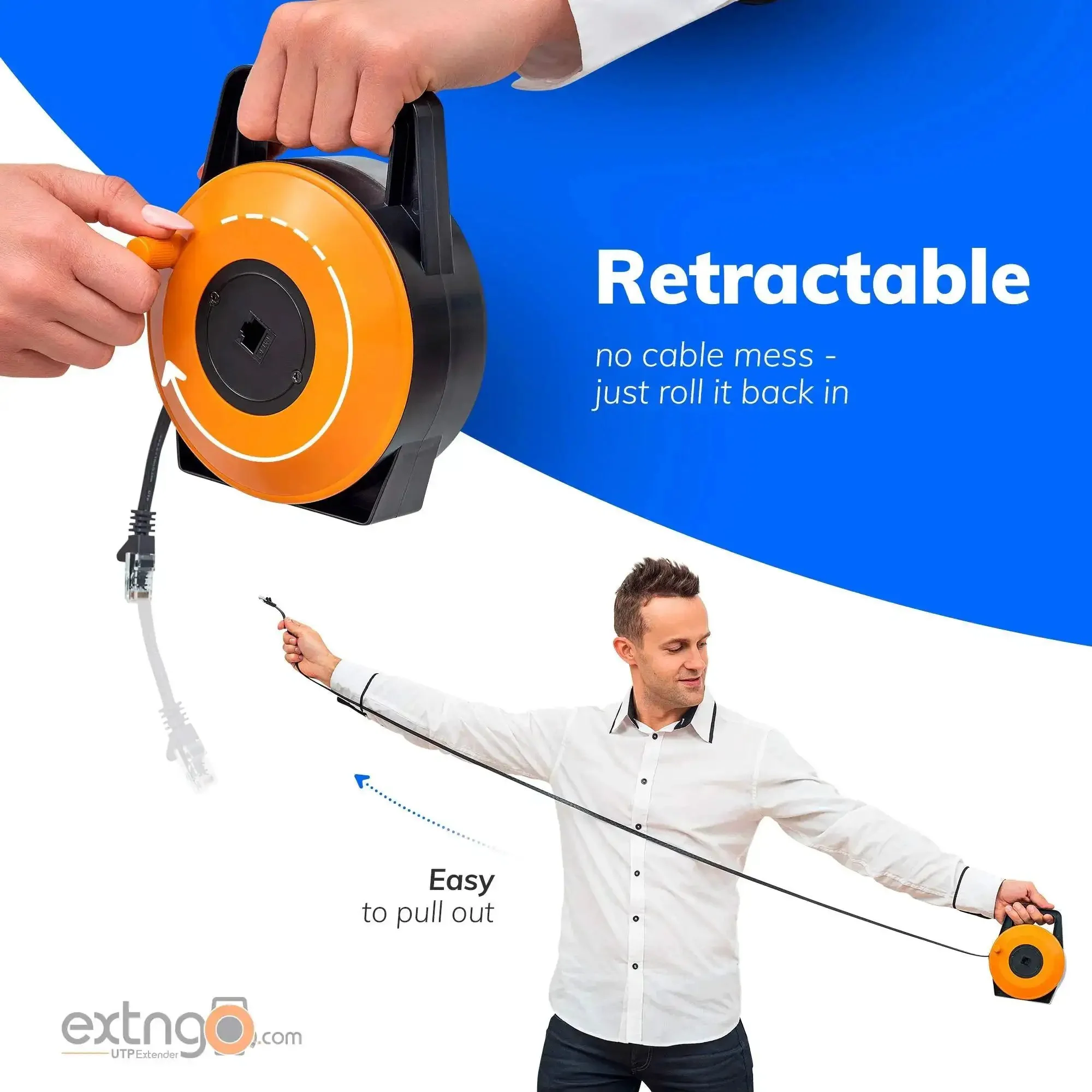 Flat Retractable CAT6 Ethernet Cable Extender, 50 Feet UTP Reel With Cascadable Male To Female RJ45, No-Fuss Quick Setup For Temporary Networks, 1Gbps Speed, Portable And Tangle-Free - Image 6