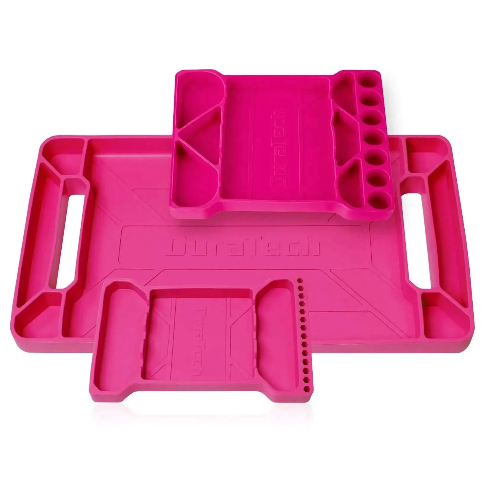 Flexible Silicone Tool Tray 3 Pack For Mechanics And Your Home Shop, Heat And Chemical Resistant Tool Organizer In Pink, Large 19.92 X 10.43 Inches, Medium 24.7 X 21.3 Inches, Small 9.72 X 5.71 Inches For Wrenches Hammers Screwdrivers Sockets