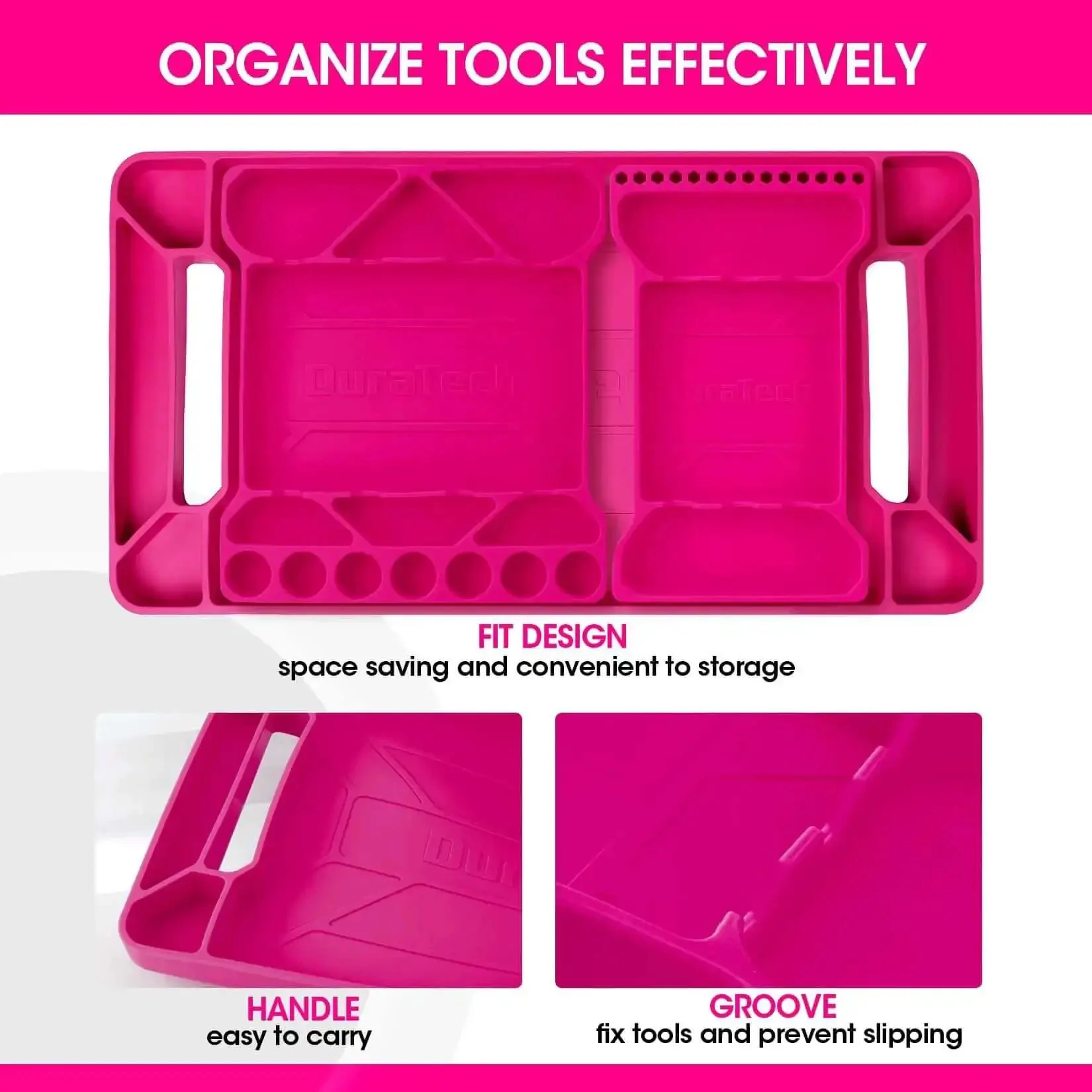 Flexible Silicone Tool Tray 3 Pack For Mechanics And Your Home Shop, Heat And Chemical Resistant Tool Organizer In Pink, Large 19.92 X 10.43 Inches, Medium 24.7 X 21.3 Inches, Small 9.72 X 5.71 Inches For Wrenches Hammers Screwdrivers Sockets - Image 3