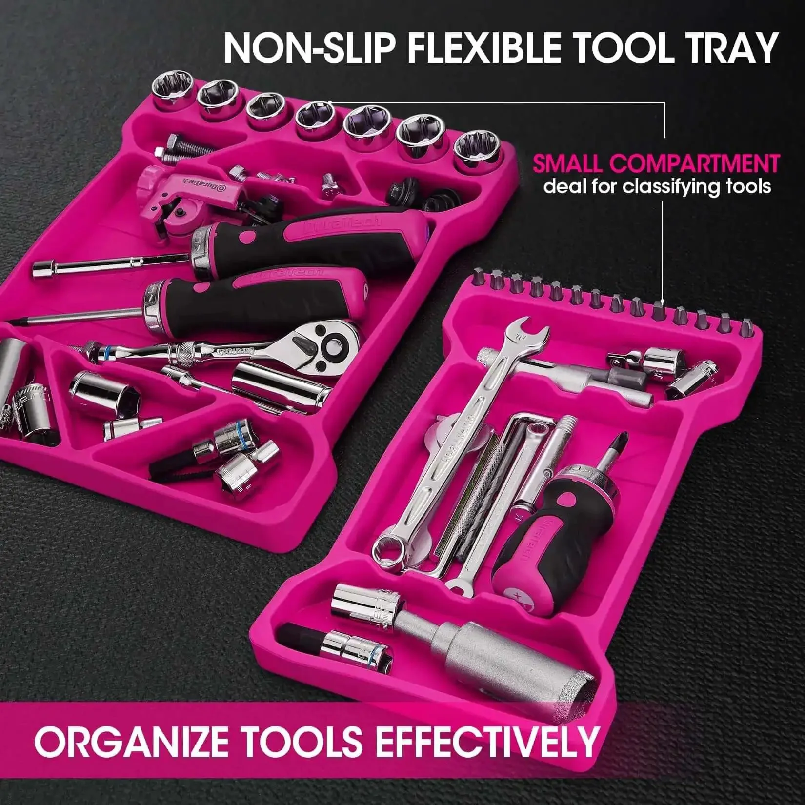 Flexible Silicone Tool Tray 3 Pack For Mechanics And Your Home Shop, Heat And Chemical Resistant Tool Organizer In Pink, Large 19.92 X 10.43 Inches, Medium 24.7 X 21.3 Inches, Small 9.72 X 5.71 Inches For Wrenches Hammers Screwdrivers Sockets - Image 6