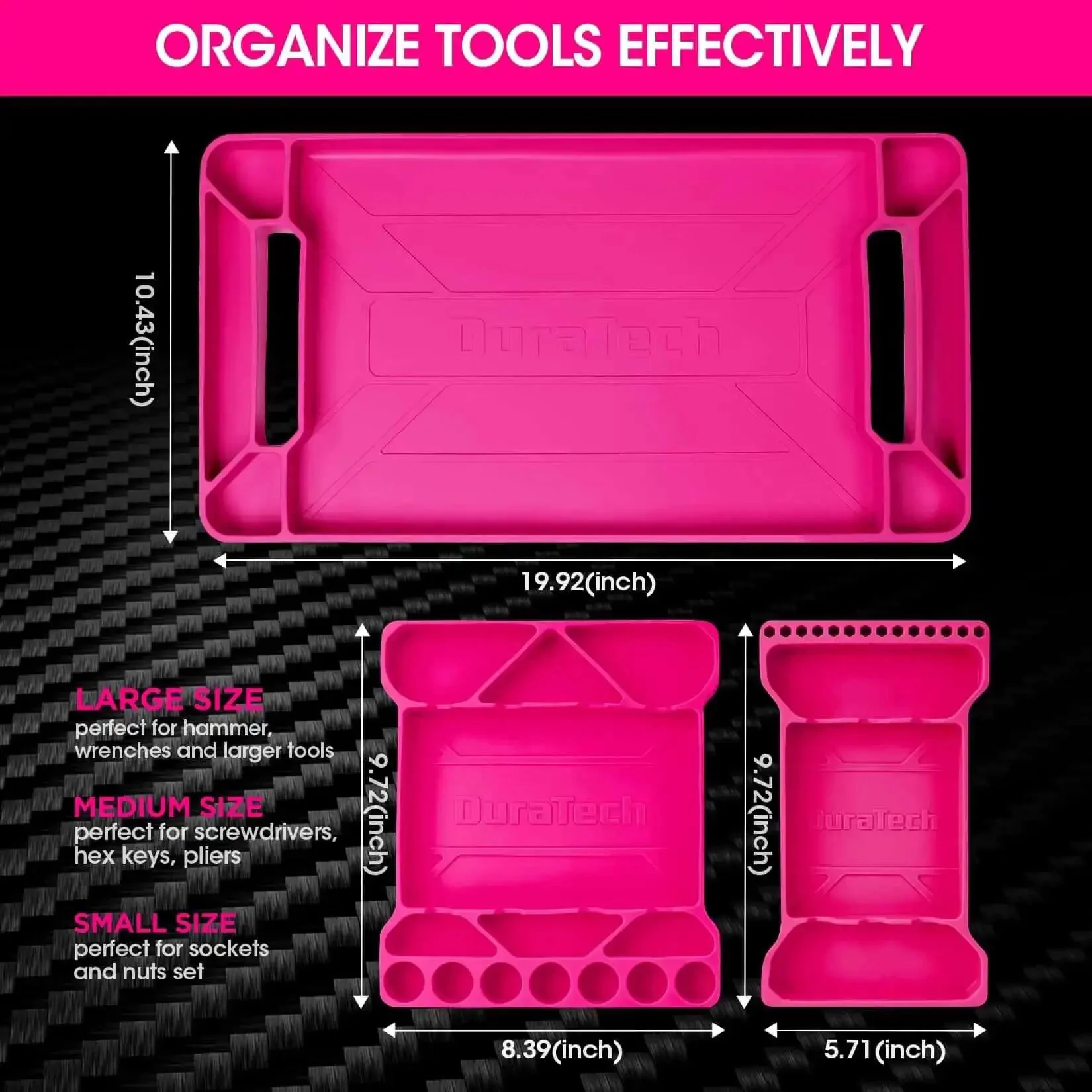 Flexible Silicone Tool Tray 3 Pack For Mechanics And Your Home Shop, Heat And Chemical Resistant Tool Organizer In Pink, Large 19.92 X 10.43 Inches, Medium 24.7 X 21.3 Inches, Small 9.72 X 5.71 Inches For Wrenches Hammers Screwdrivers Sockets - Image 7