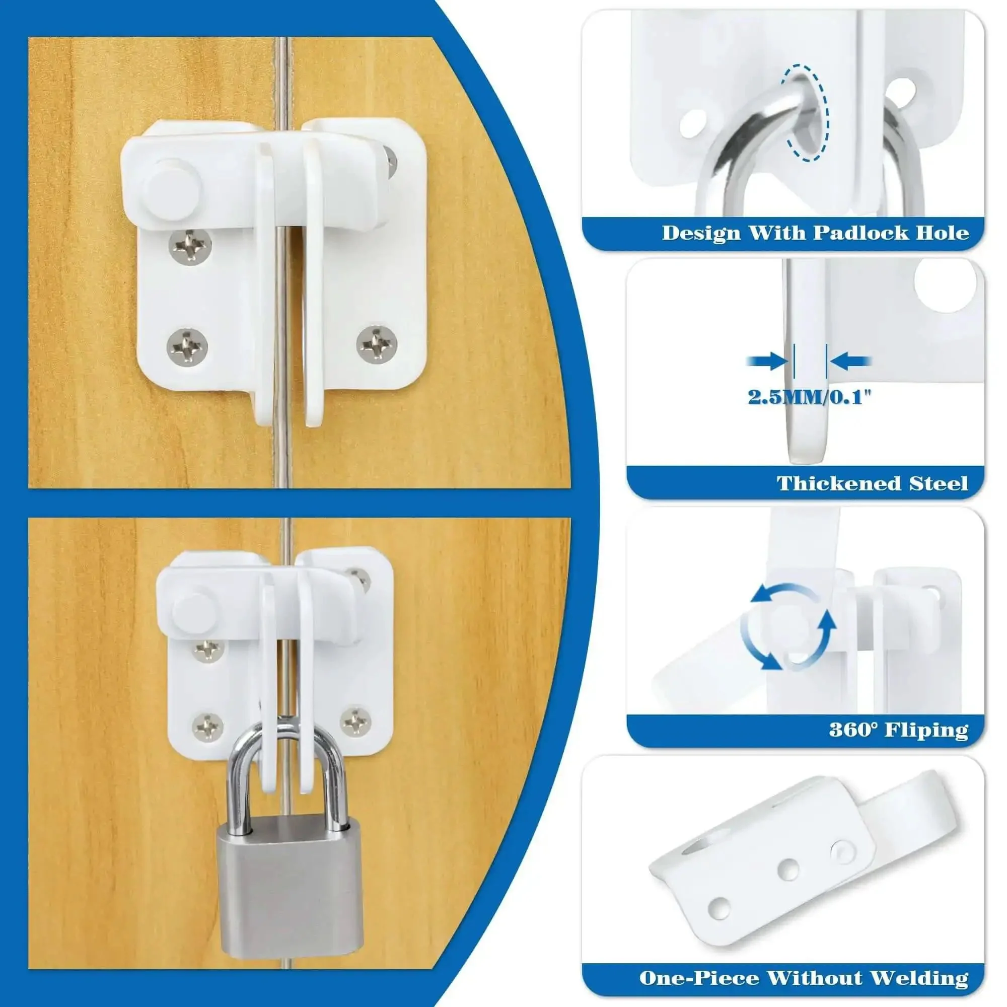 Flip Gate Latch Beefy Lock With Slide Bolt For Barn Fence Gate Cabinet Pet Cage Door Safety Catch Matte White Rust Resistant SUS304 Stainless Steel Durable Hardware MS5007W - Image 4