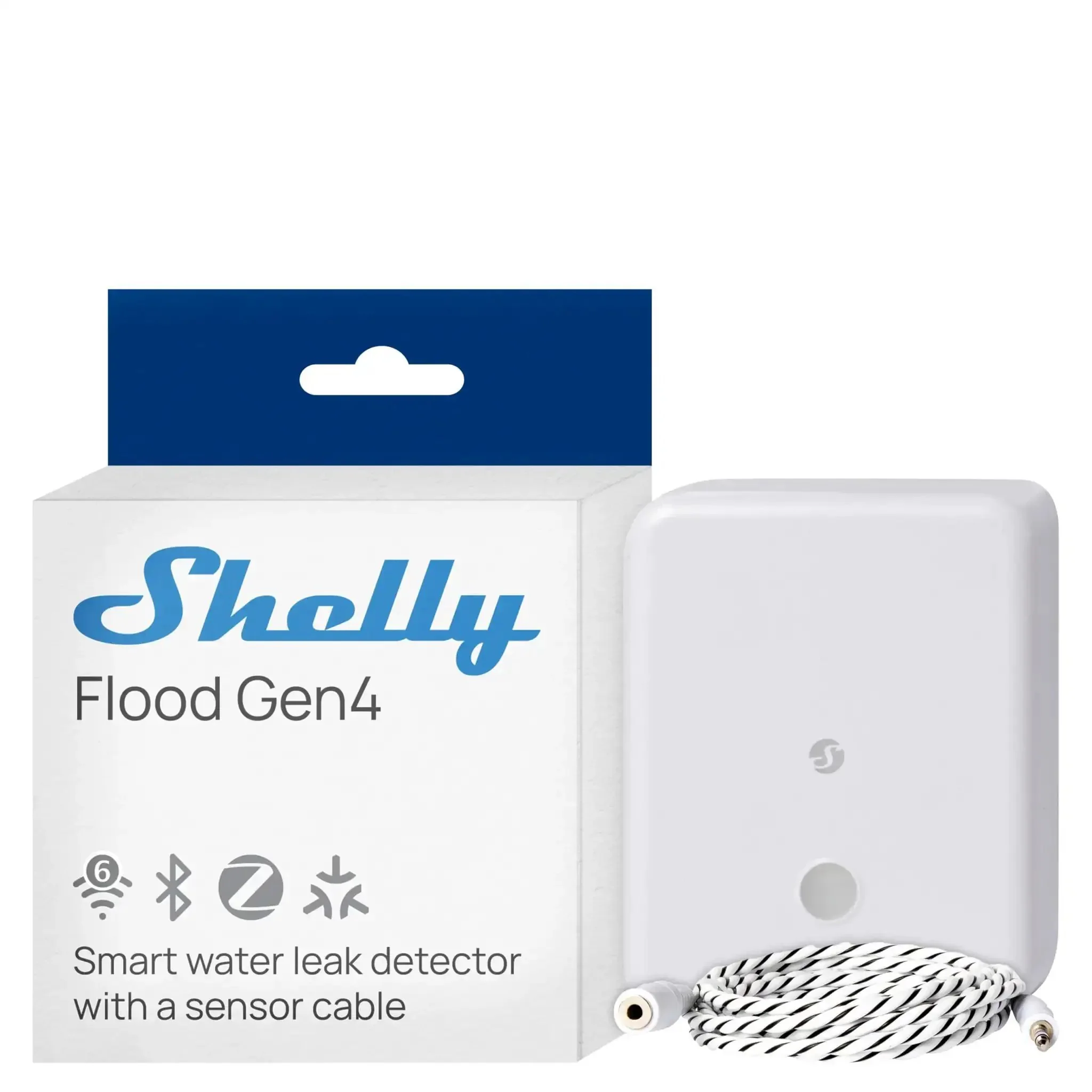 Flood Gen4 Smart Flood Sensor With Leak Cable, WiFi Bluetooth Zigbee Matter, Real Time Water Leak Alerts, Works With Alexa, Google Home, SmartThings, Apple HomeKit, IP44 Weatherproof