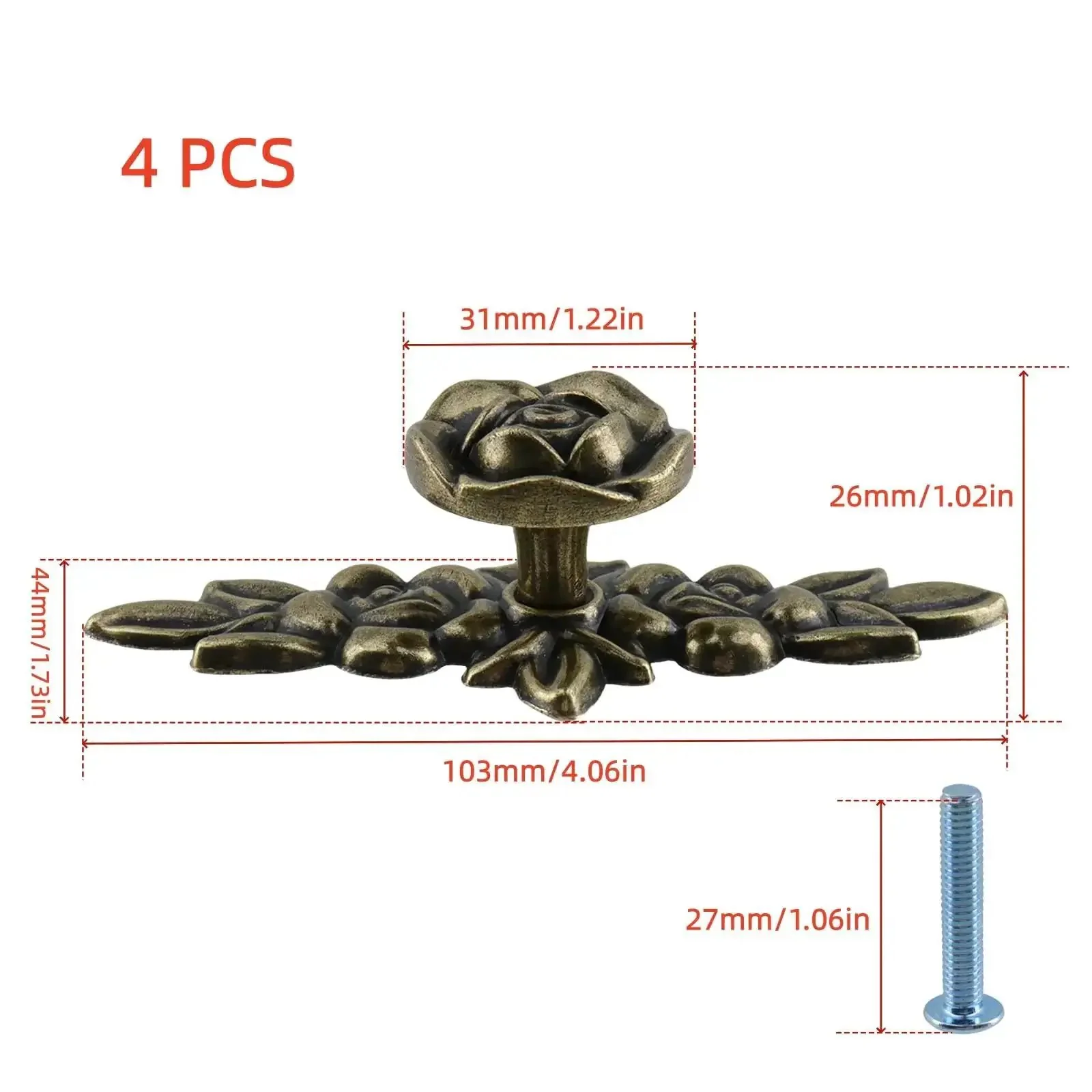 Floral Ivory Decorative Cabinet Knobs Set of 4 With Backplates for Dresser Vanity Nightstand Wardrobe Zinc Alloy Flower Drawer Pulls in Golden Yellow Finish - Image 5