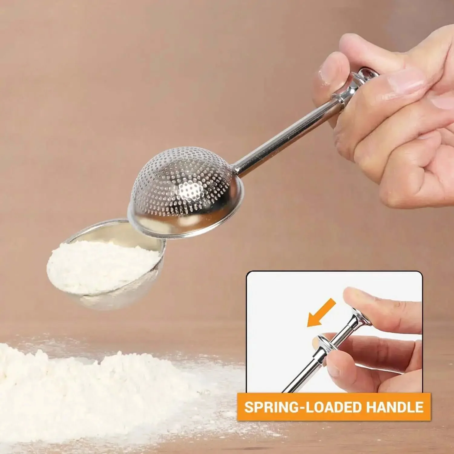 Flour Duster For Baking One Handed Operation Stainless Steel Powdered Sugar Shaker Duster Pick Up And Dust Flour Sifter Great For Cocoa Powder And Powdered Sugar No Mess Gift Package Included - Image 9
