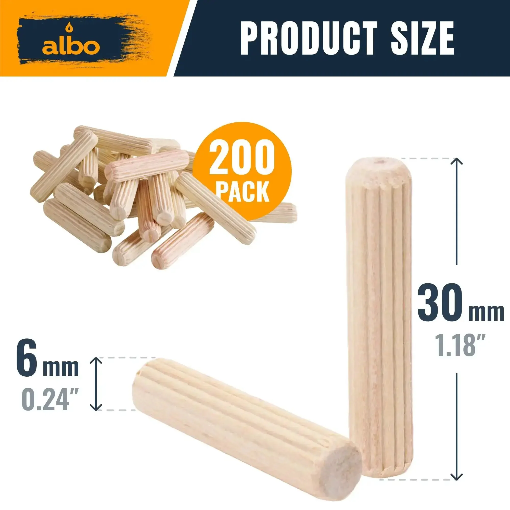 Fluted Birch Hardwood Dowel Pins 6mm By 30mm And Quarter Inch By One Point One Eight Inch 200 Pack Bulk Craft Dowels For Woodworking With Strong Grip And Secure Fit Pro Grade - Image 5