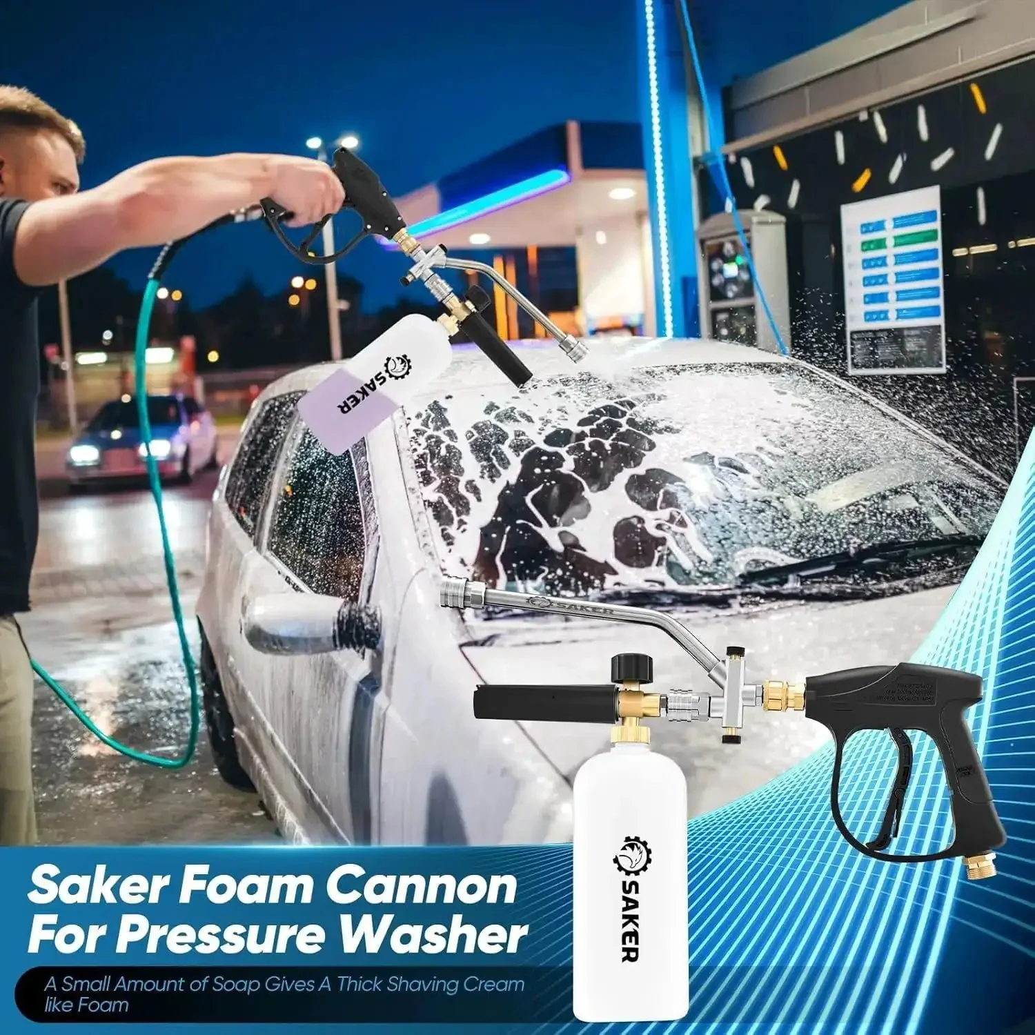 Foam Cannon Dual Connector Accessory For Pressure Washer Kit With Dual Connector And Adjustable Nozzles For Quick Easy Car Wash And Shine High Pressure Washer Gun Includes 5 Sprayer Nozzles - Image 2