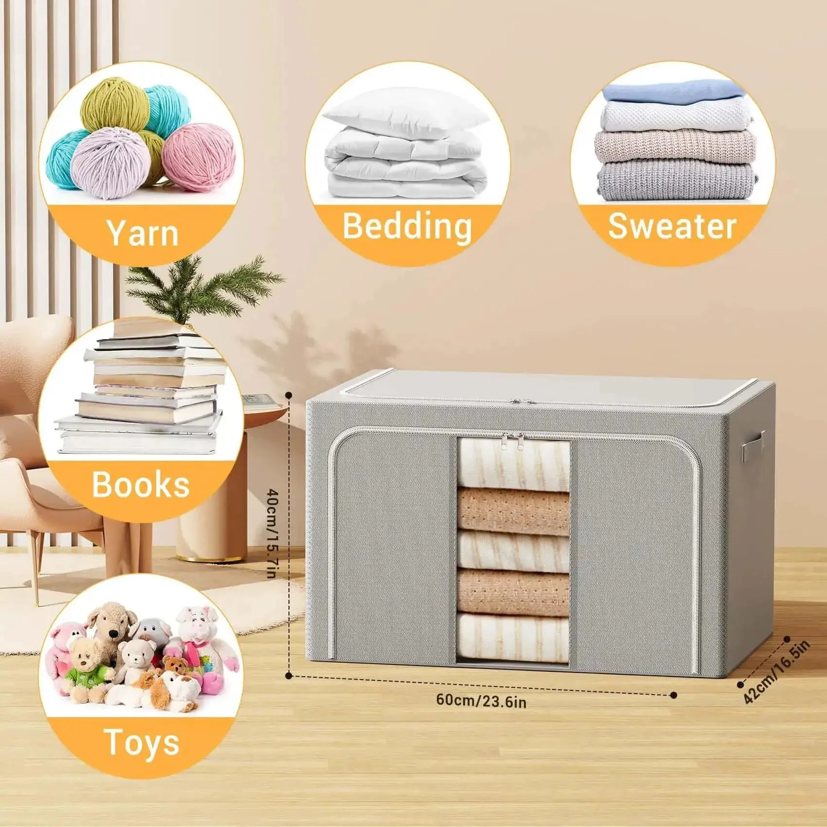 Foldable Metal Frame Storage Bins Set For Clothes And No Fuss Organization, 100L Each, 3 Pack, Stackable Closet Boxes For Sheets, Blankets, Toys, Books And Holiday Decor - Image 5