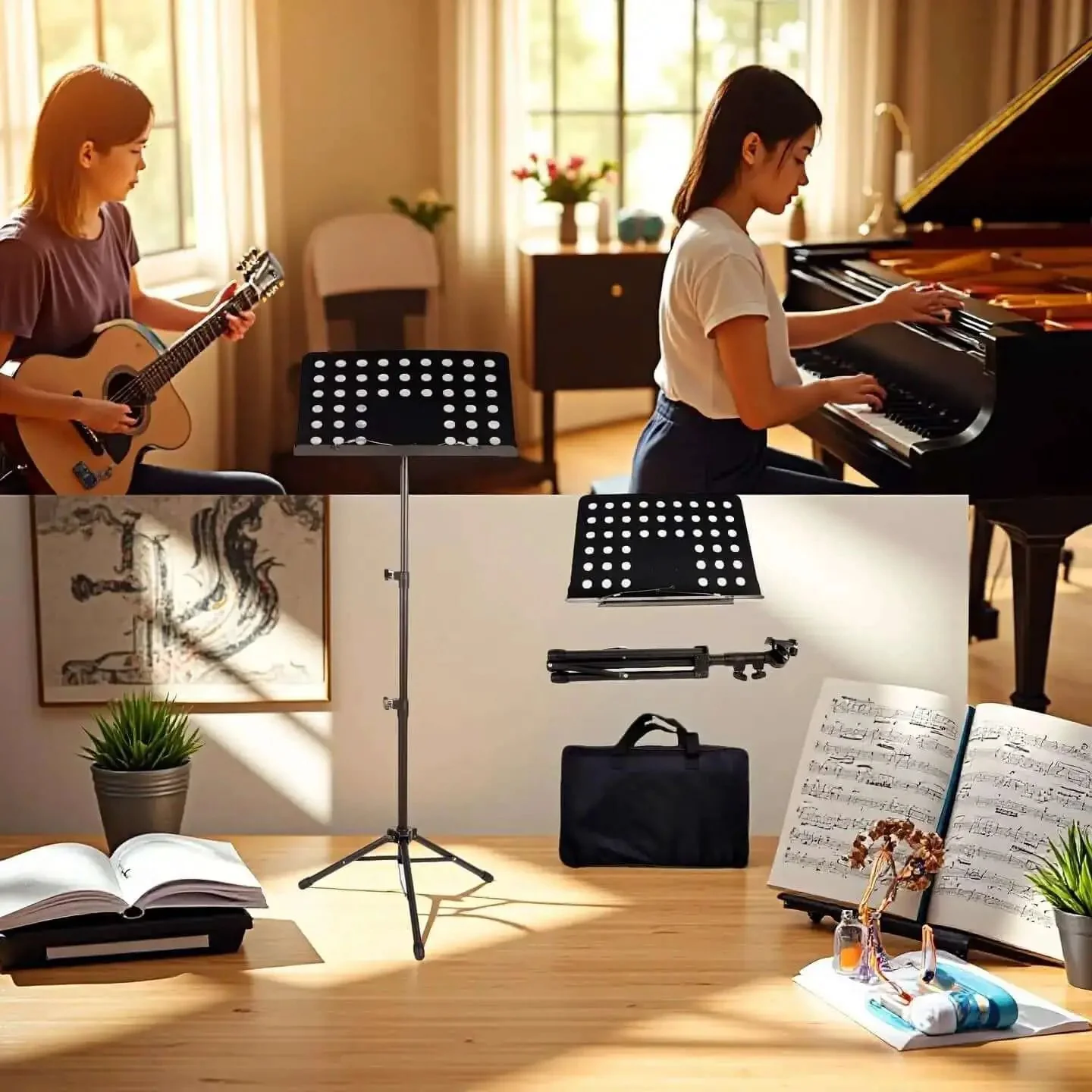 Folding Music Stand Portable With One Step Setup And Tool Free Height Adjustment Thickened Steel Frame For Orchestra Church And School Adjustable From 23 To 48 Inches Lightweight Sheet Music Stand For Gigs - Image 3