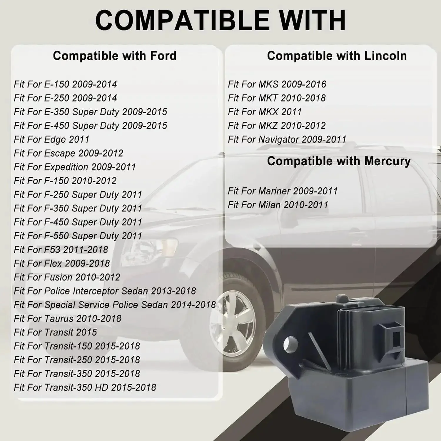 Ford Fuel Pump Relay Module 601-225 Direct Fit Replacement For Ford E150 E250 E350 F150 F250 F350 Edge Escape Expedition Police Interceptor Lincoln MKS MKT MKX MKZ Navigator Mercury Milan Mariner Transit T150 T250 T350 - Image 5
