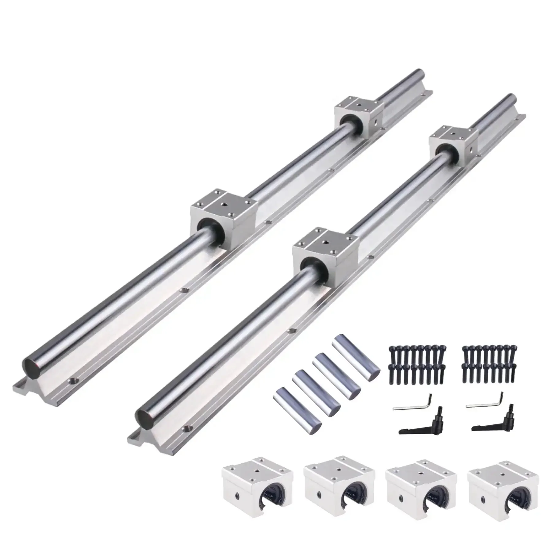 Four 1500mm SBR20 Linear Rails Kit With Eight SBR20UU Blocks For CNC Machines And 3D Printers Built Tough With Fully Supported Ball Bearing Guide Rails Includes Dowels And Hardware