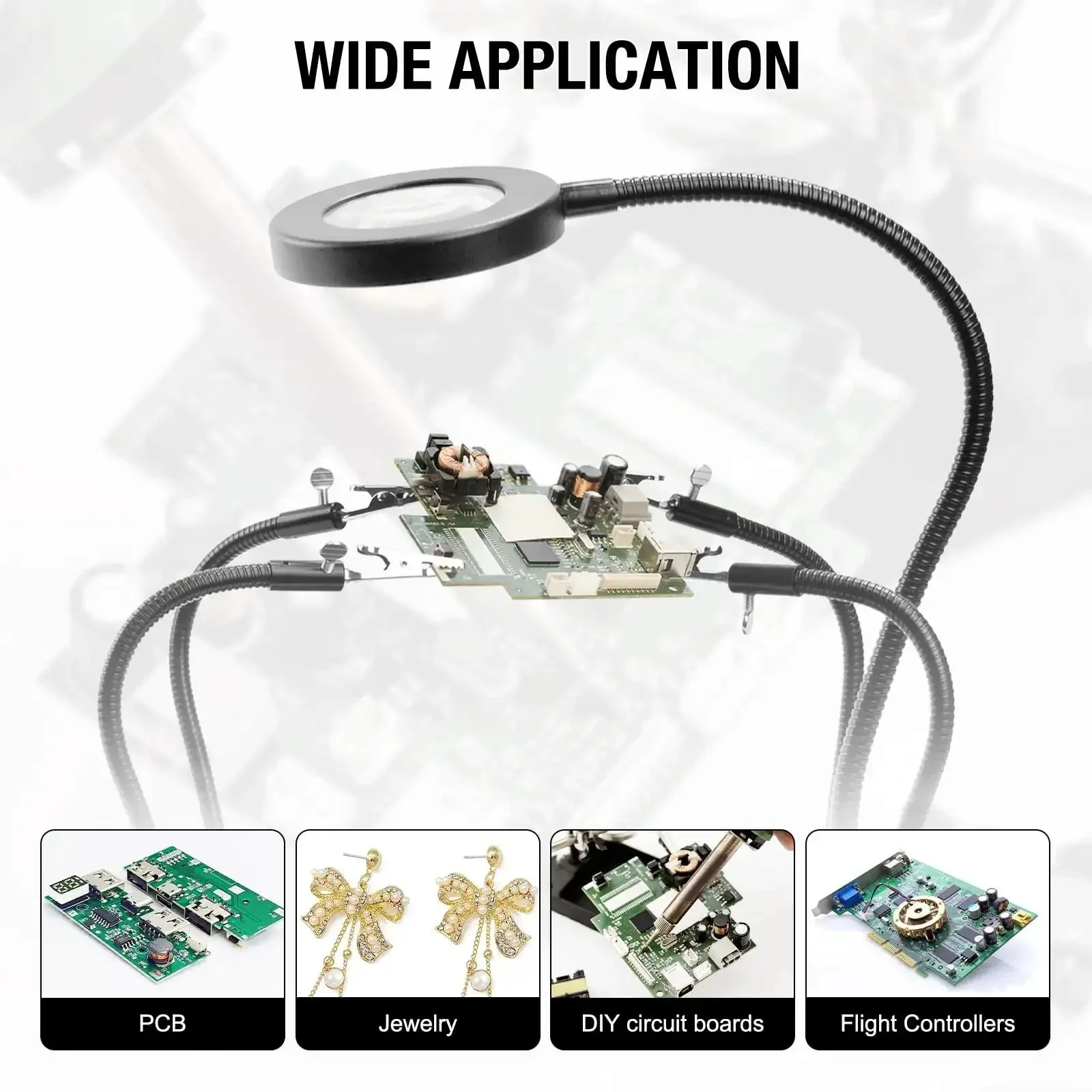 Four Arm Soldering Gear With 5X Magnifier And Light, PCB Holder And Third Hand Tool, Non Slip Steel Weighted Base For Pro Grade Precision Welding And Electronics Assembly - Image 2
