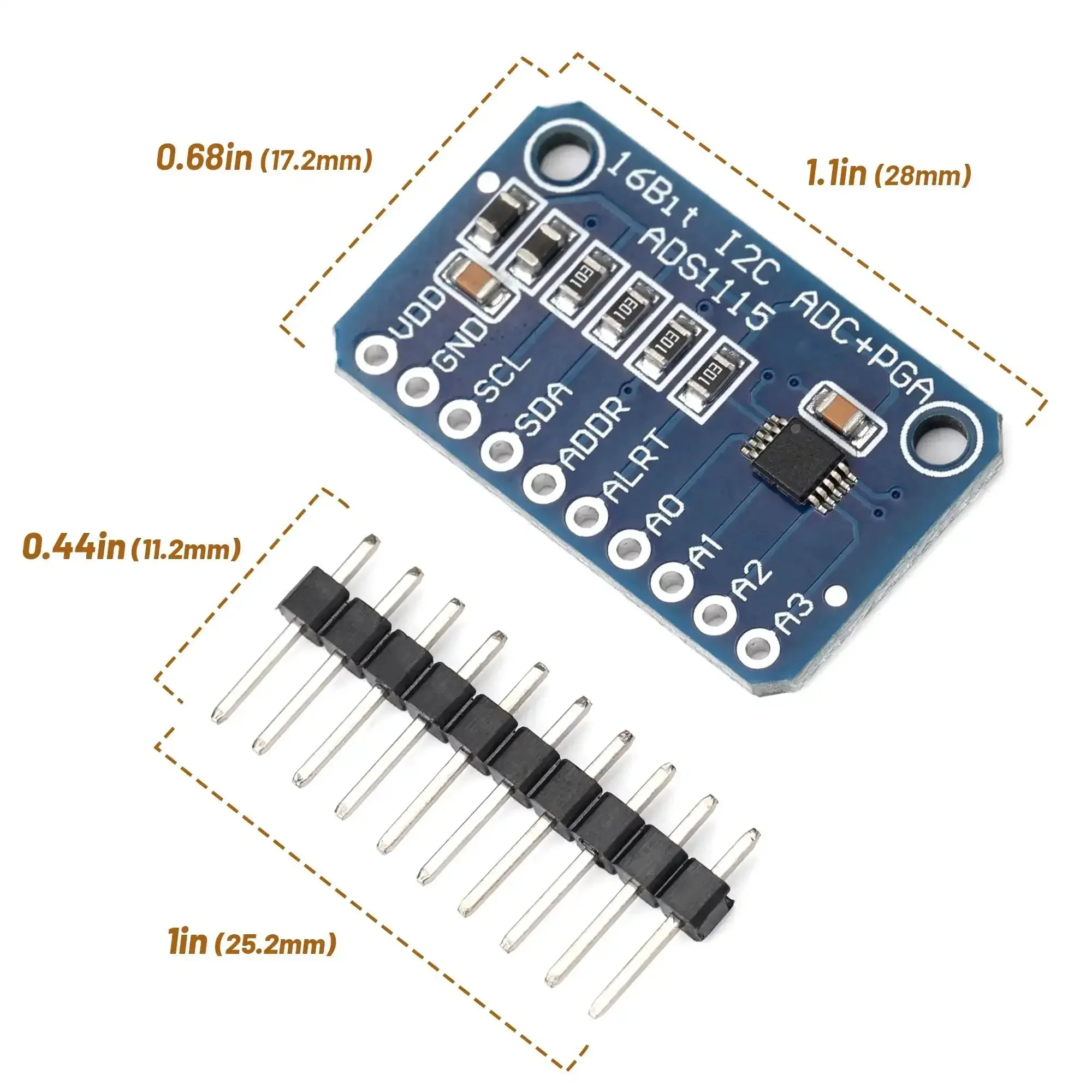 Four Channel ADS1115 16 Bit Analog To Digital Converter With I2C Interface And Programmable Gain Amplifier For Arduino Raspberry Pi Makers High Precision ADC Development Board - Image 3