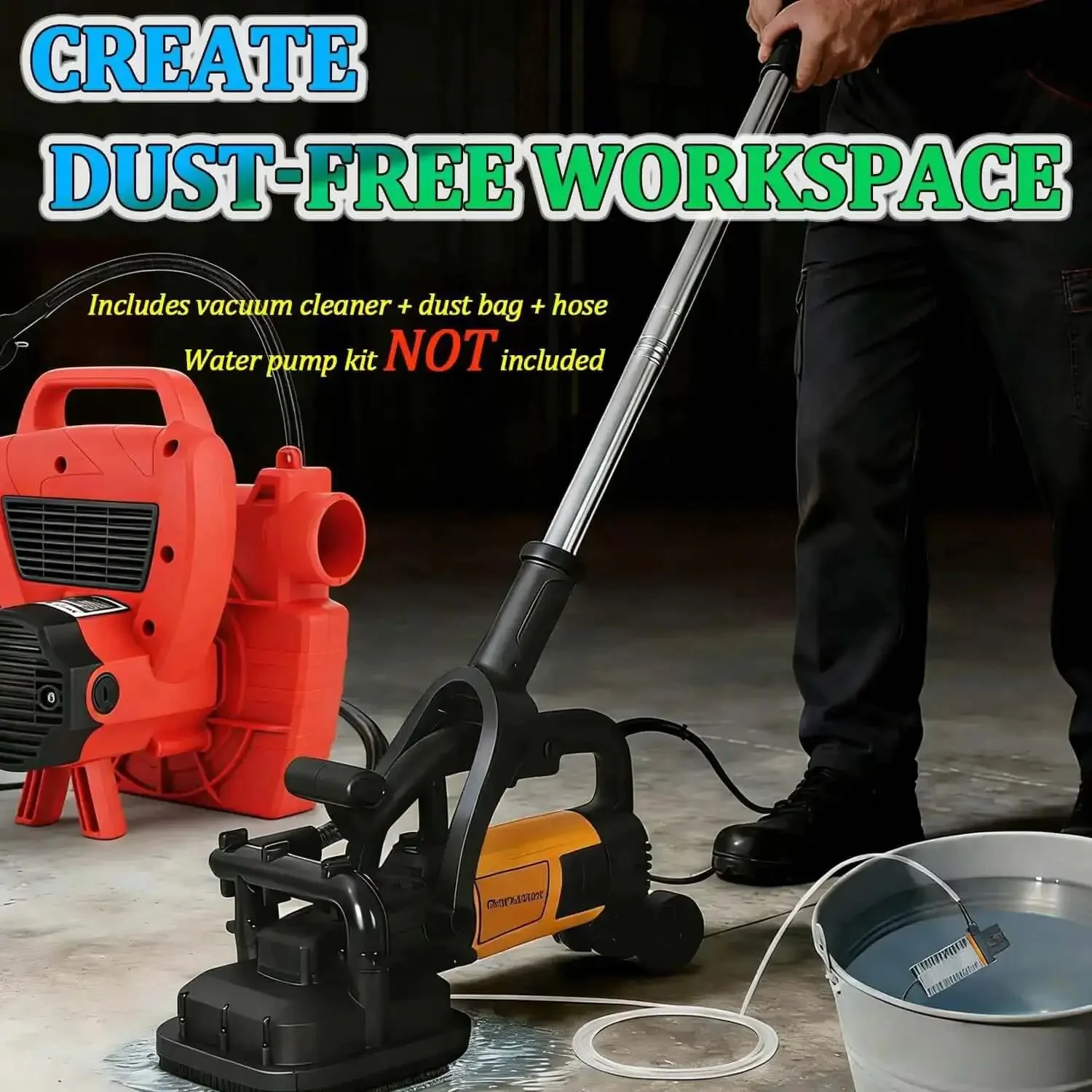 Four Head Floor Polisher Dustless Concrete Grinder With Wet Dry Modes 3000 RPM Pure Copper Motor Heavy Duty Workhorse For Wall Corner Cleaning And Rusted Metal Descaling 110V With Vacuum Attachment - Image 3