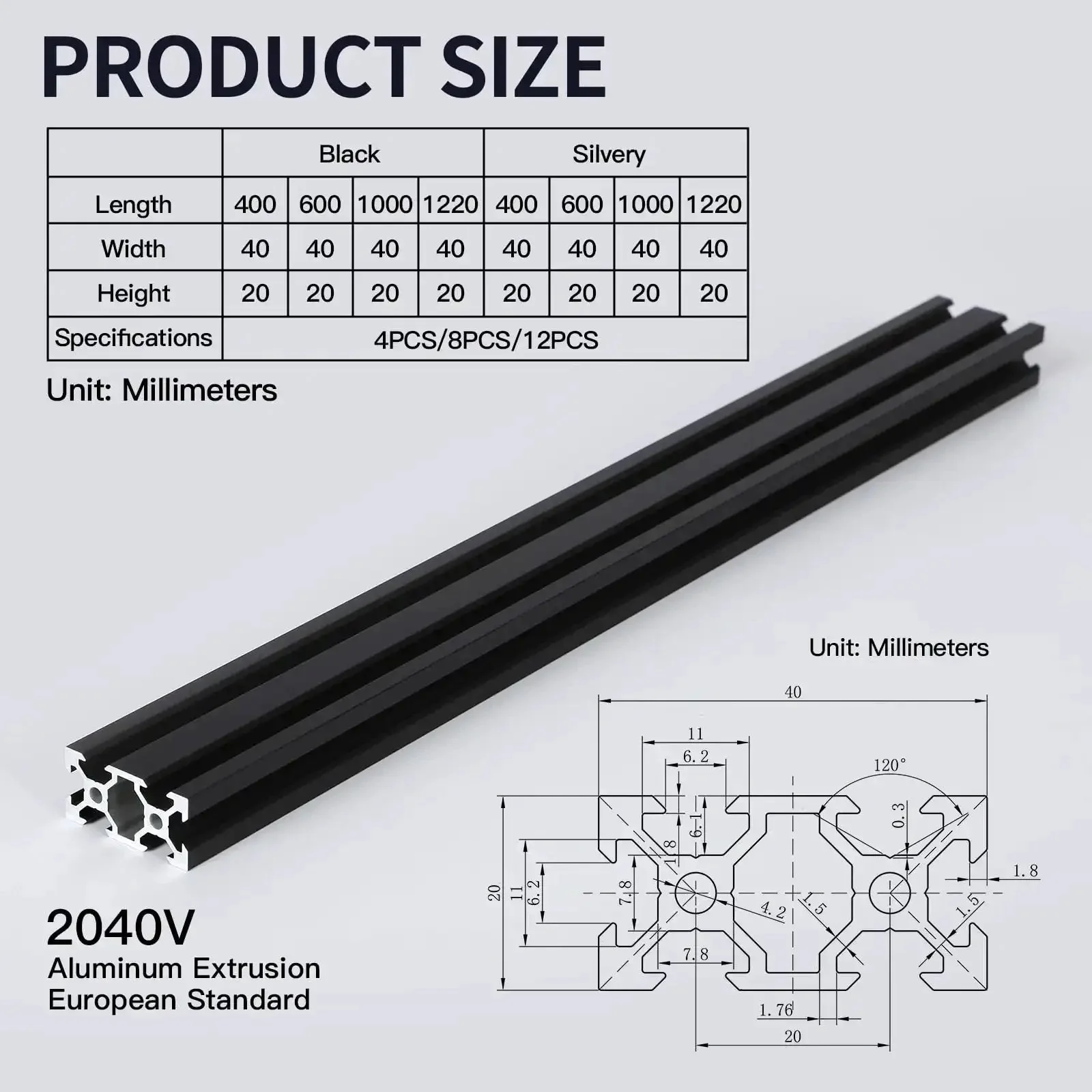 Four Pack 1000Mm 2040 V-Slot Aluminum Extrusion Profile Black Anodized For 3D Printer Frames CNC Machines DIY Robotics And Structural Projects Built Tough With Smooth Sliding And High Strength - Image 7