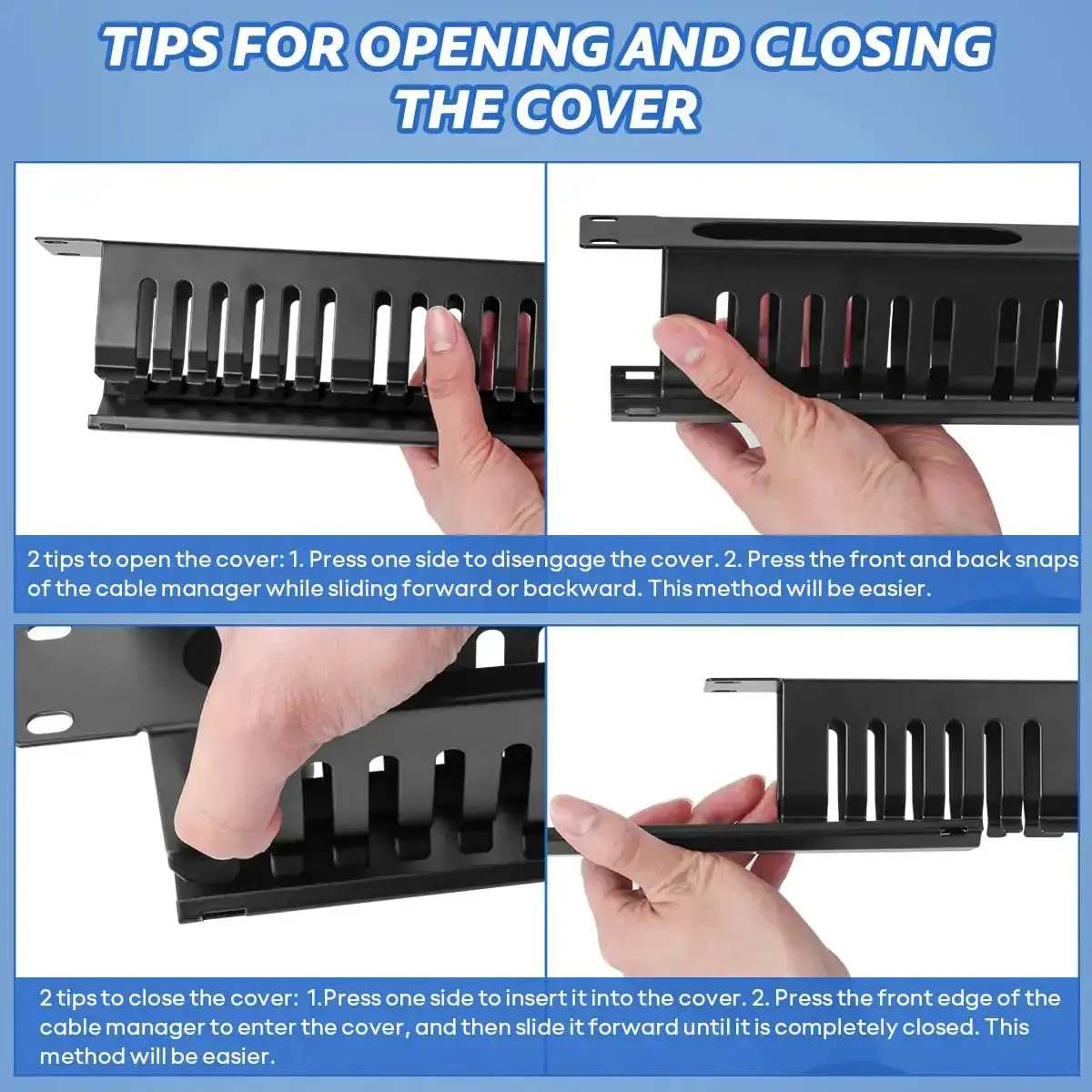 Four Pack 19 Inch 1U Server Rack Cable Management Kit With 24 Slot Horizontal Cable Raceway Gear For Clean Tidy Cables Includes Screws Cage Nuts Duct Channel And Cover For Server Racks And Cabinets - Image 2
