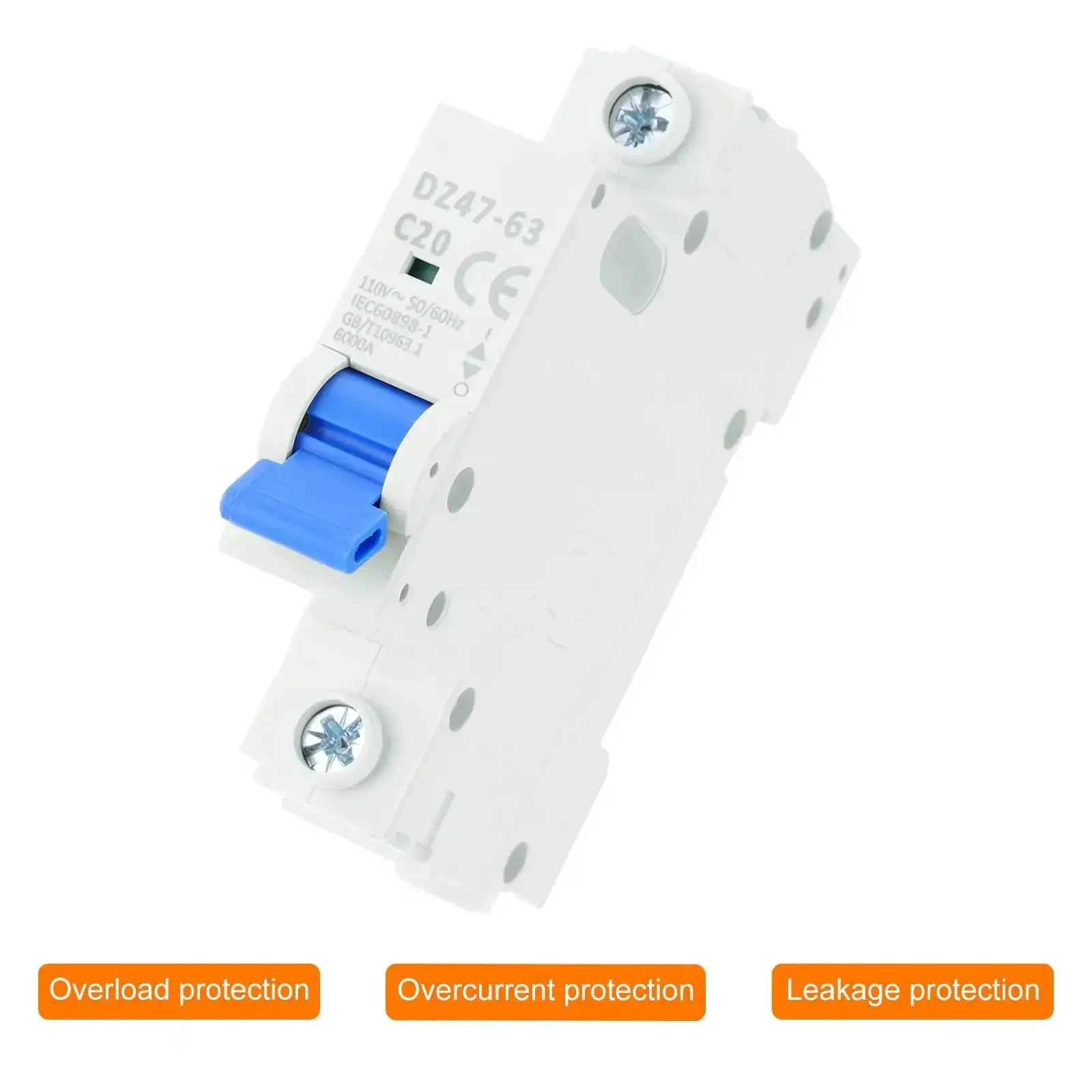 Four Pack 1P 20A 110V Miniature Circuit Breaker DZ47-63 DIN Rail Mount Disconnect Switch With Thermal Magnetic Trip For Short Circuit And Overload Protection Blue - Image 4
