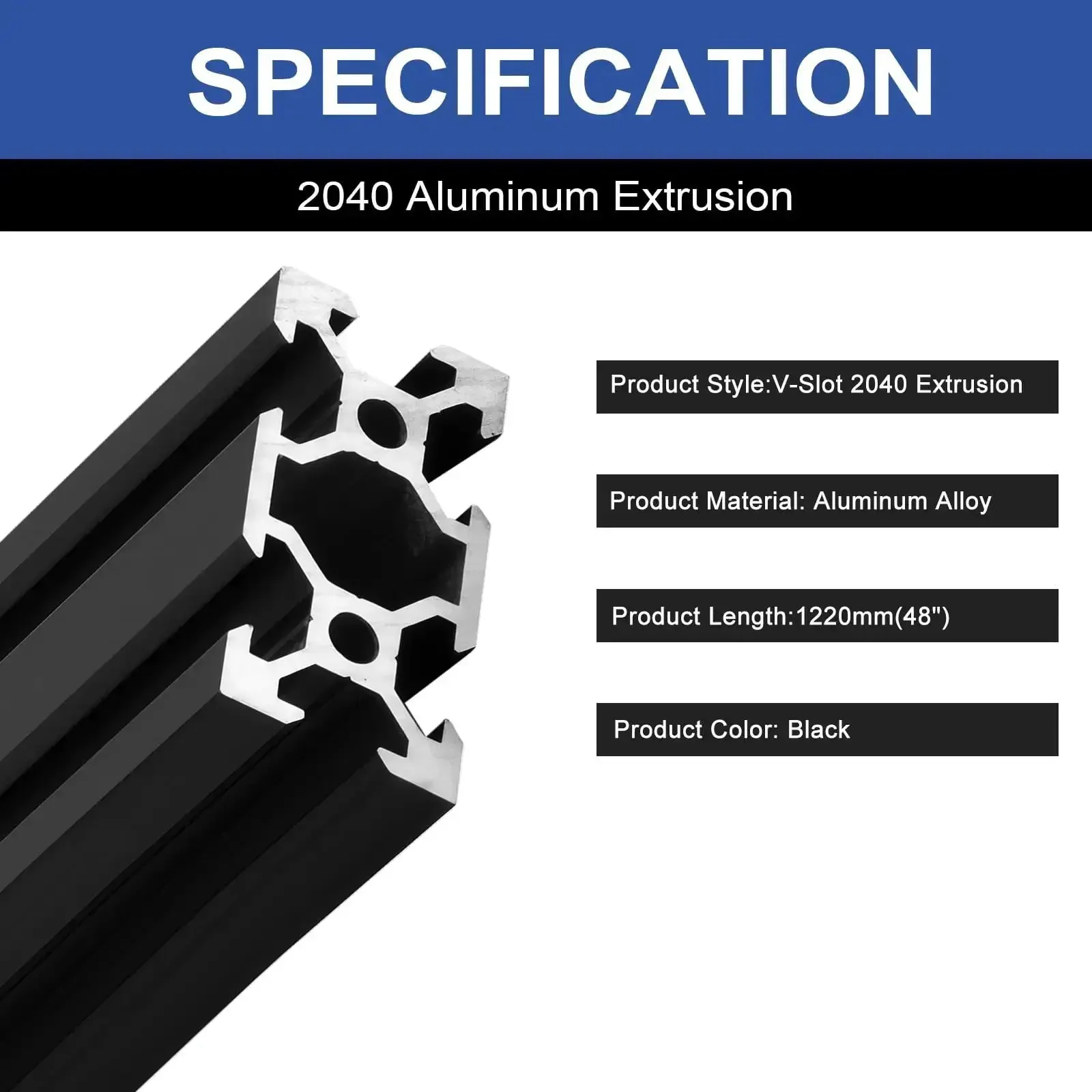 Four Pack 2040 Aluminum Extrusion V Slot 1220mm Black 20x40 Framing Profile For 3D Printers CNC Accessories Anodized European Standard For DIY Machines Workbenches And Custom Builds In Machining And 3D Printing - Image 5