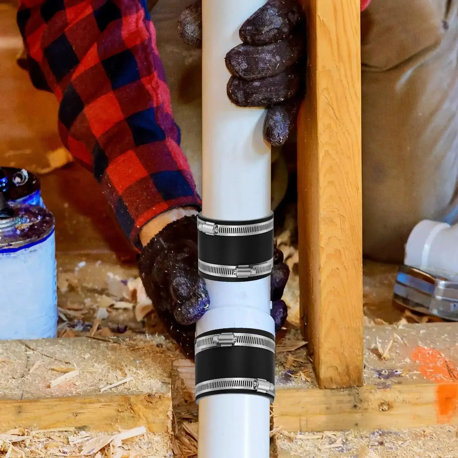 Four Pack 4 Inch Flexible Dust Collection Cuffs With PVC Rubber Vacuum Hose Connectors And Stainless Steel Clamps For Plastic And Copper Plumbing No Fuss Fit Versatile Hoses And Fittings Kit - Image 3