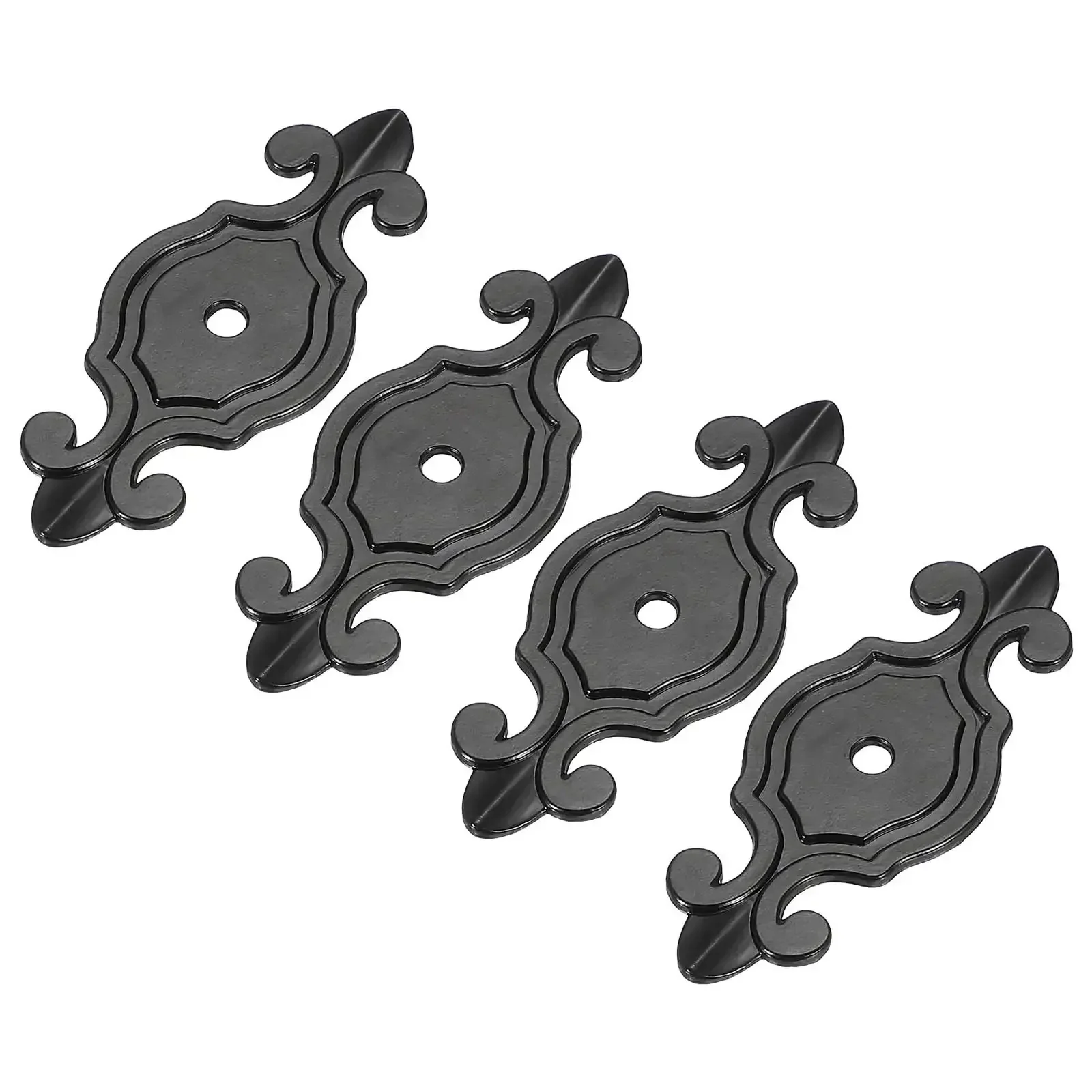Four Pack Cabinet Back Plates In Black Zinc Alloy For Wardrobes Cupboards Closets And Dressers With A Boss Retro Vibe And Classic Look, Two And Seven Eighths Inch Long And A Single Hole Design, Durable Zinc Alloy Back Plate For Quick Update And Timeless