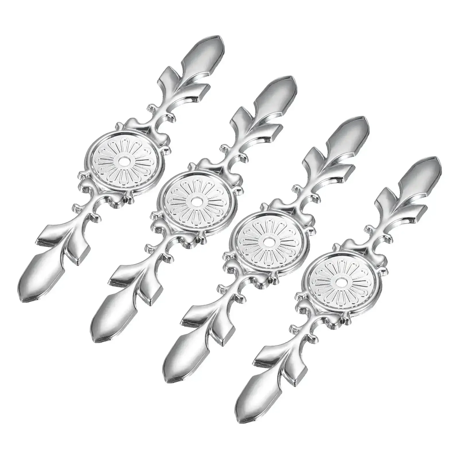 Four Pack Cabinet Backplates In Zinc Alloy Approximately 6.57 Inches Long With Three Sixteenth Inch Single Hole Back Plates For Wardrobes Cupboards Closets And Dressers Vintage Retro Style Silver