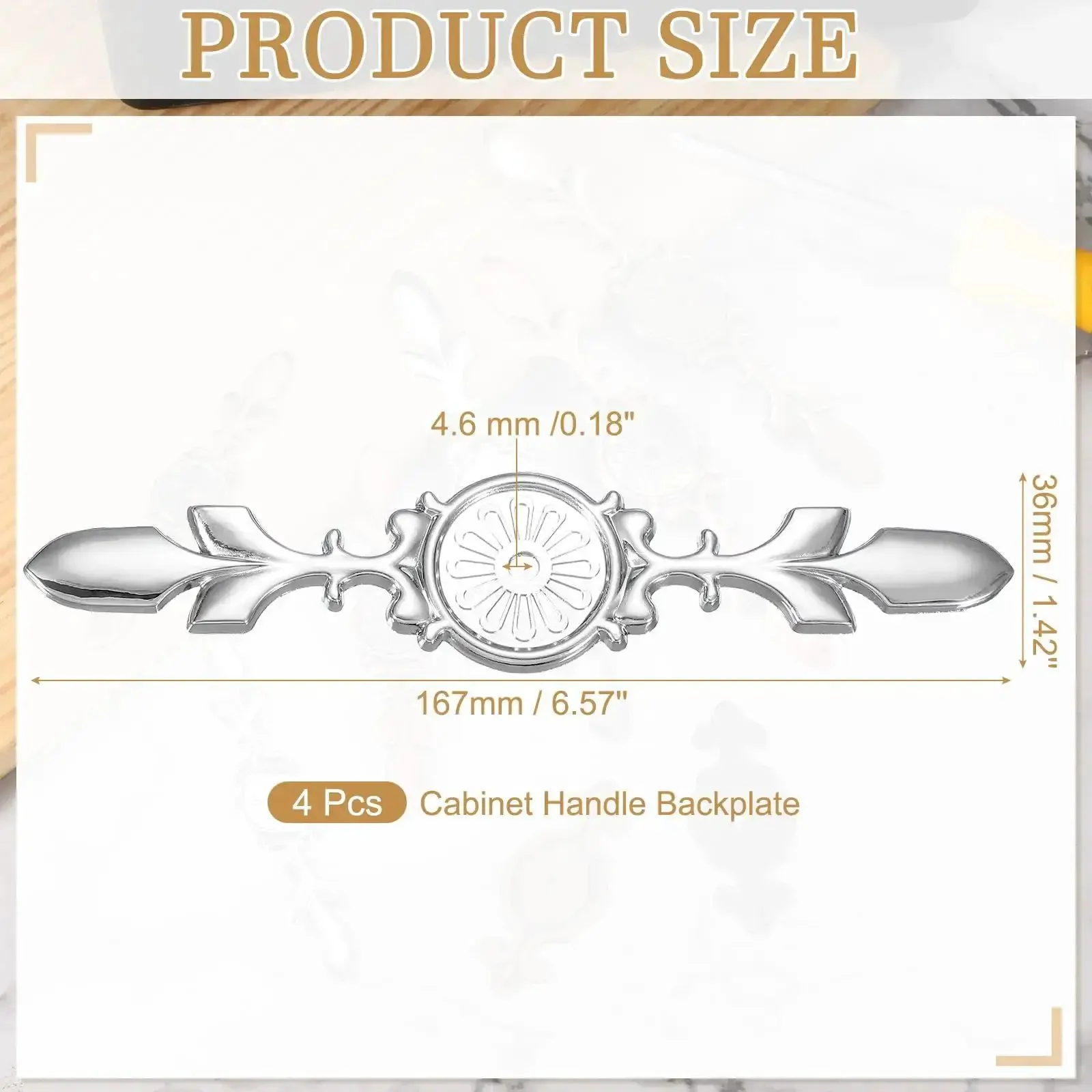 Four Pack Cabinet Backplates In Zinc Alloy Approximately 6.57 Inches Long With Three Sixteenth Inch Single Hole Back Plates For Wardrobes Cupboards Closets And Dressers Vintage Retro Style Silver - Image 6