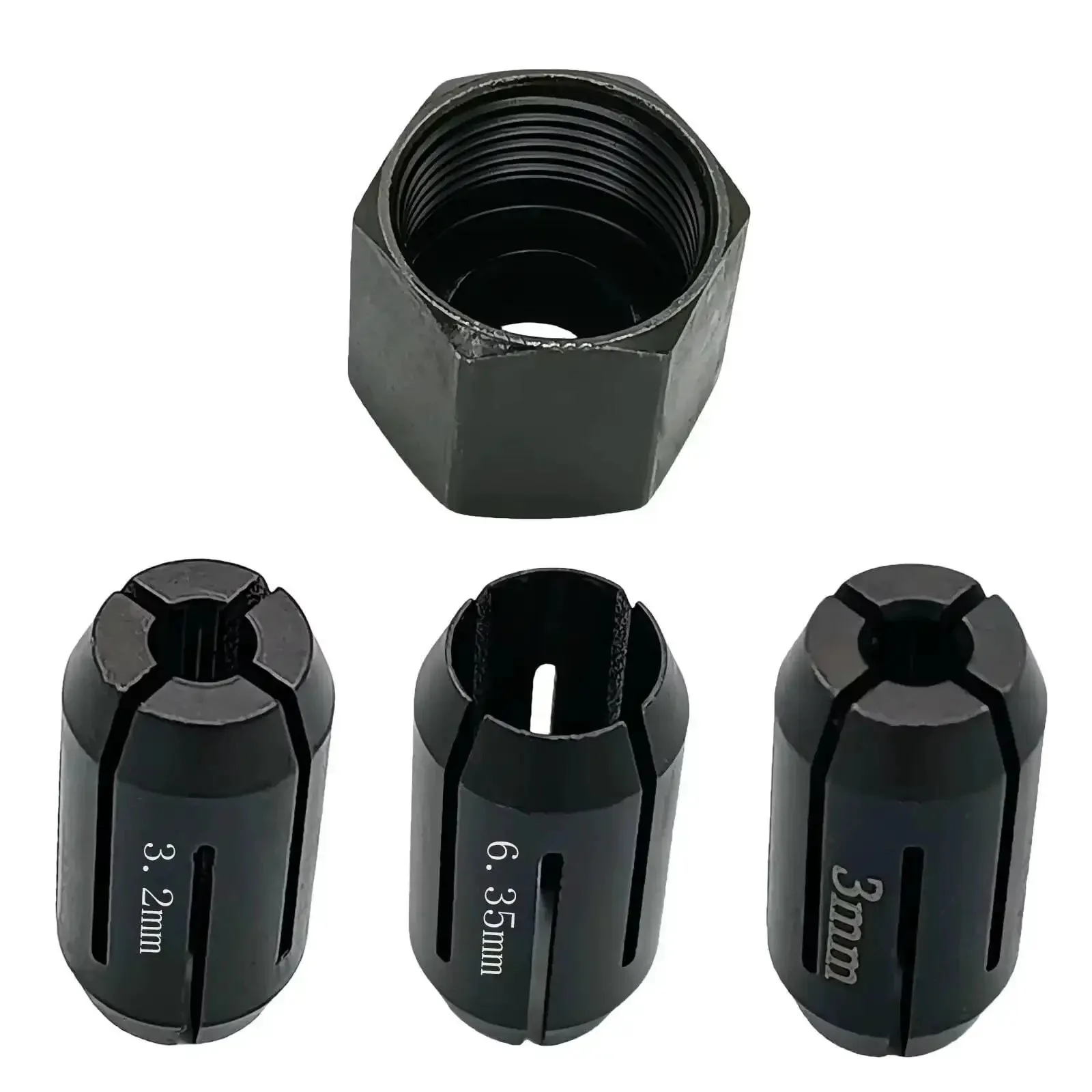 Four Pack Cut Out Tool Collet Chuck Kit For DW660 And DC550 Palm Routers Includes One Eighth Inch One Quarter Inch And Three Point Zero Millimeter Collets Beefed Up Replacement Parts For Cut Out Tools